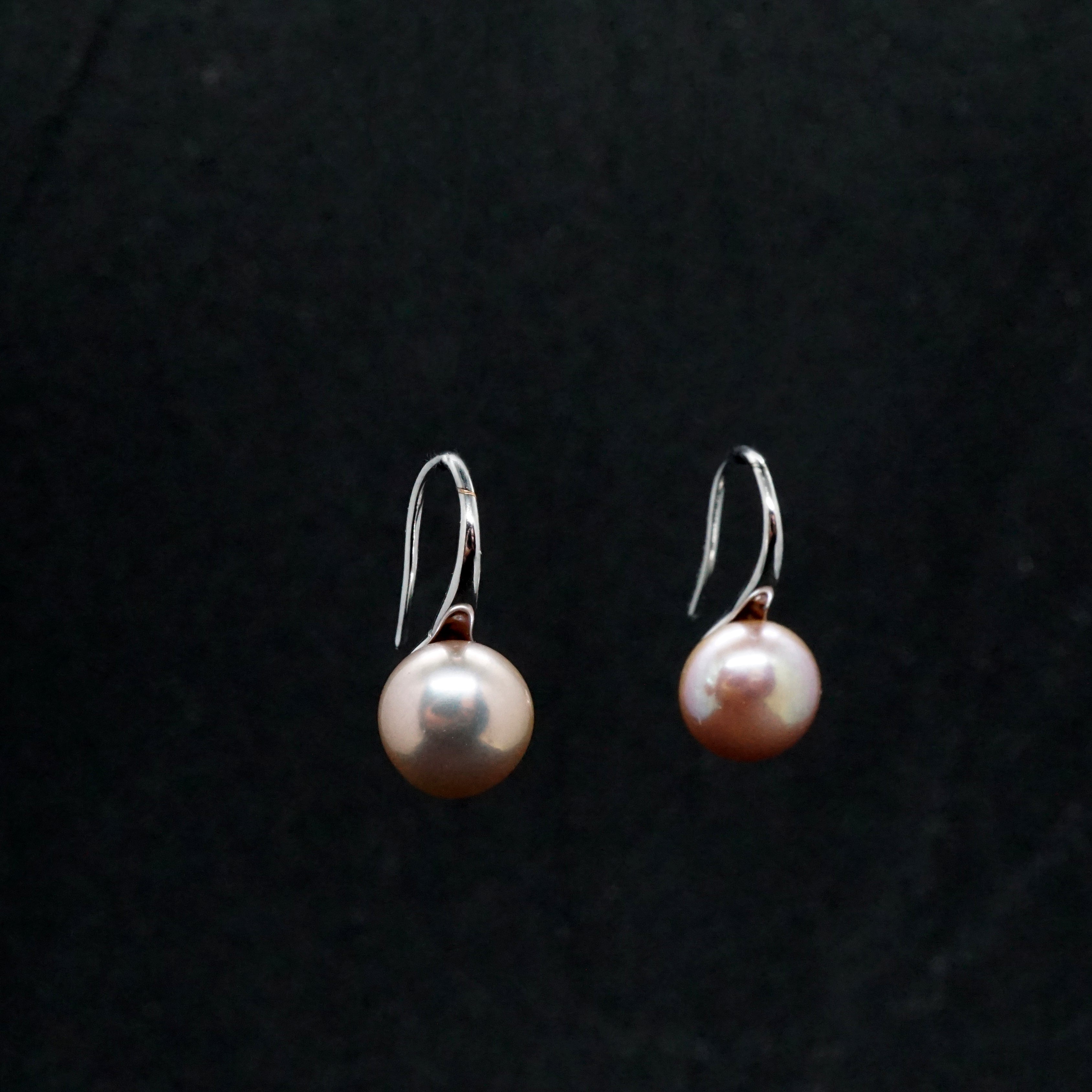 Sterling Silver Pearl Drop Earrings - White, Black, Purple or Gold Pearl