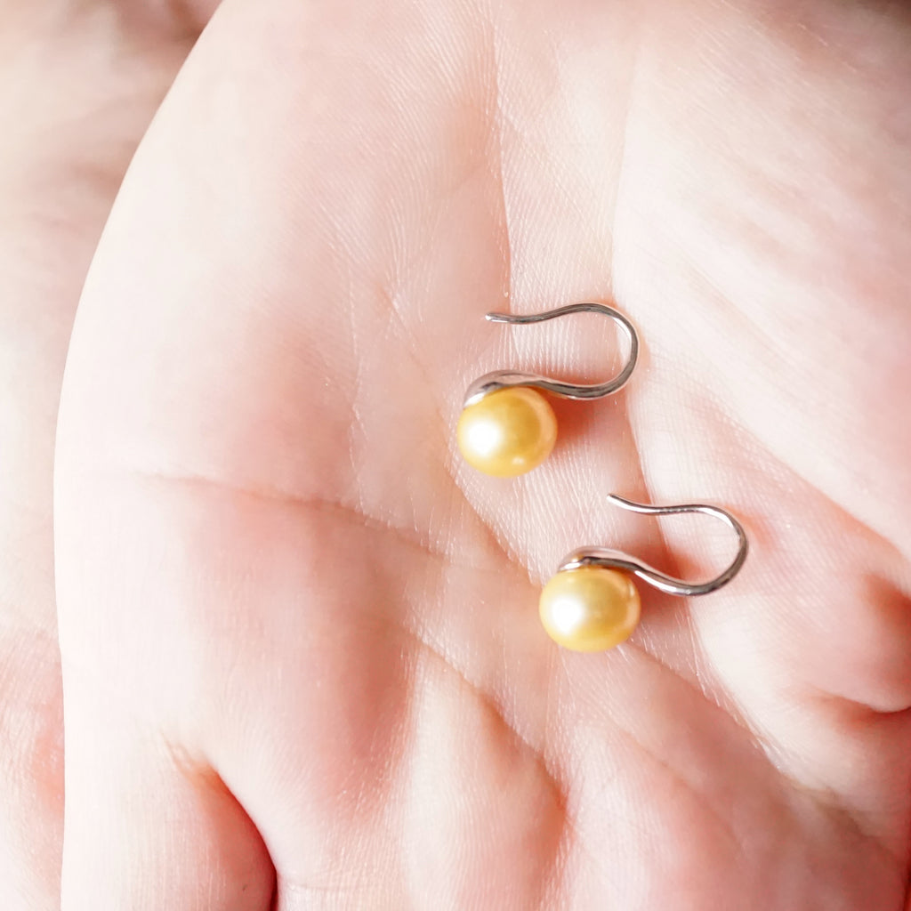 Sterling Silver Pearl Drop Earrings - White, Black, Purple or Gold Pearl