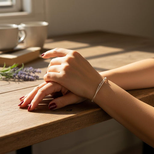 Dainty Layered Silver Bracelet with Cube Beads | Minimalist Geometric Sterling Silver Cube Bracelet | Adjustable Everyday Jewelry Gift