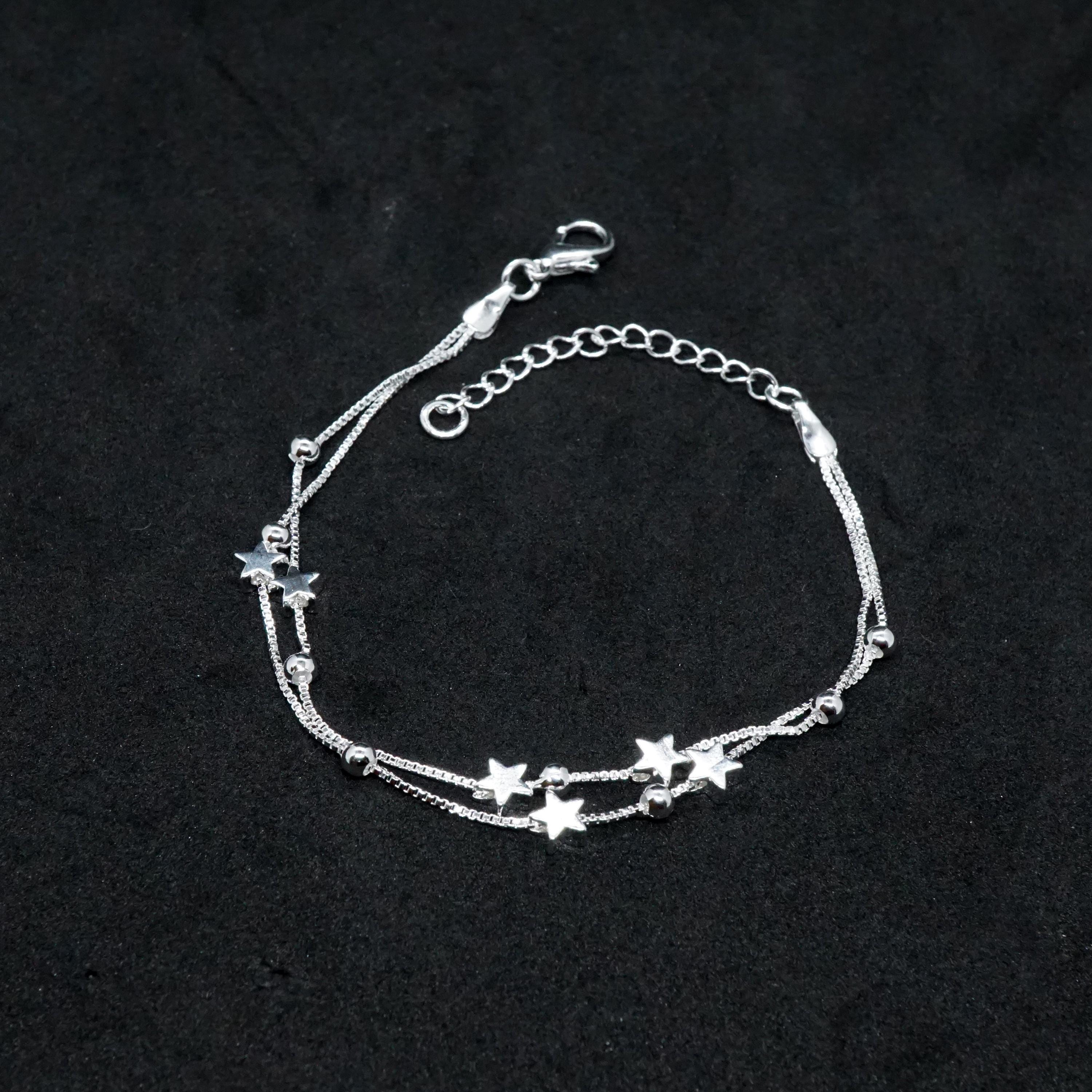 Double Layer Star Sterling Silver Bracelet, Celestial Bracelet, Tiny Star Bracelet, Starburst Charm Bracelet, Gift for her