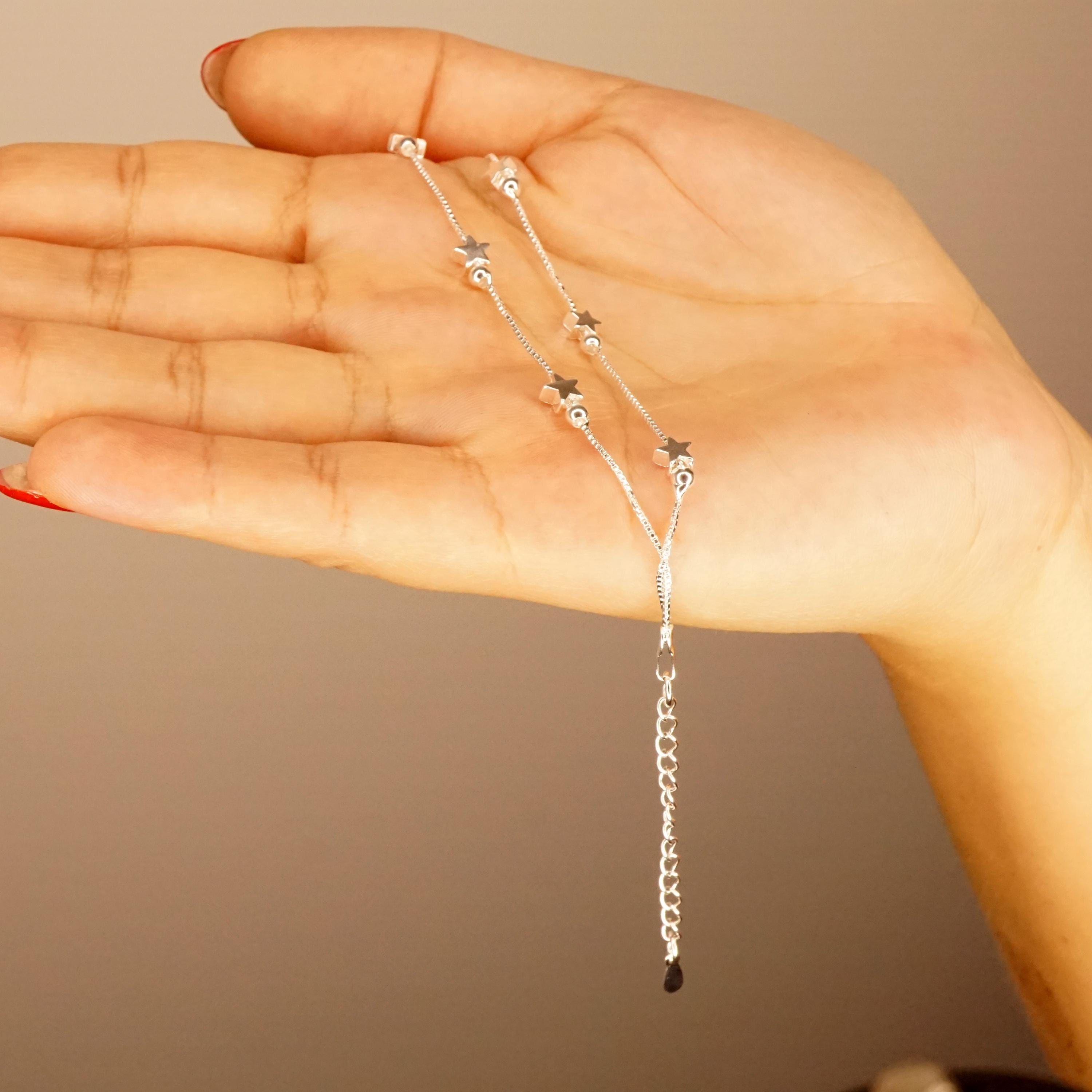 Double Layer Star Sterling Silver Bracelet, Celestial Bracelet, Tiny Star Bracelet, Starburst Charm Bracelet, Gift for her