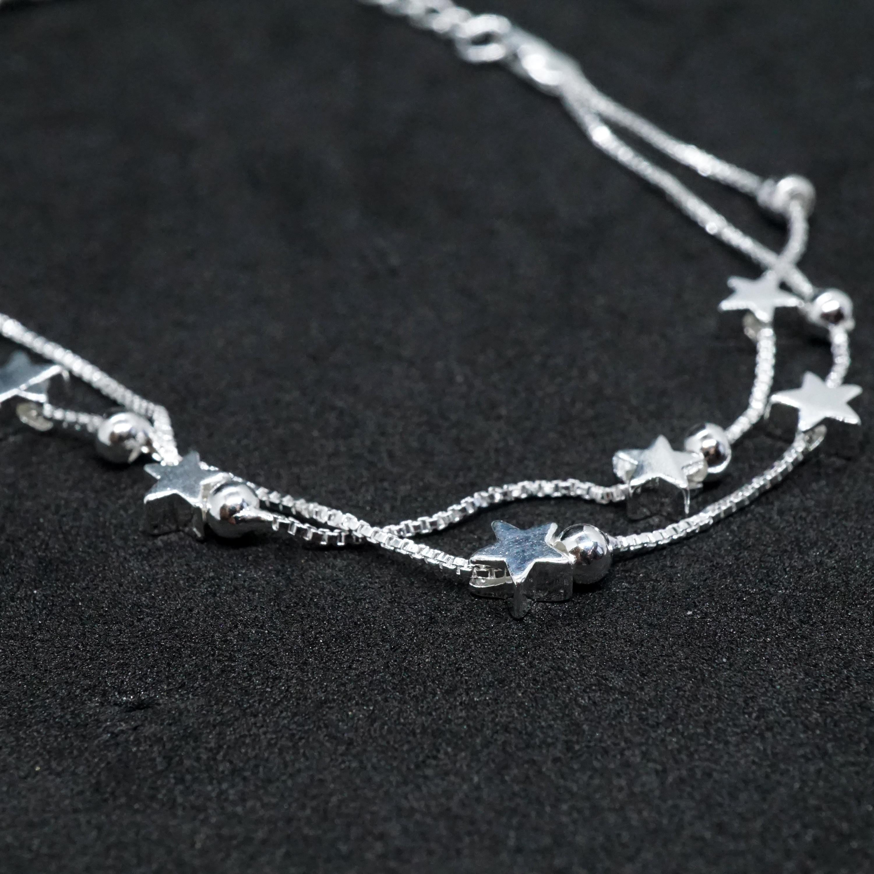 Double Layer Star Sterling Silver Bracelet, Celestial Bracelet, Tiny Star Bracelet, Starburst Charm Bracelet, Gift for her