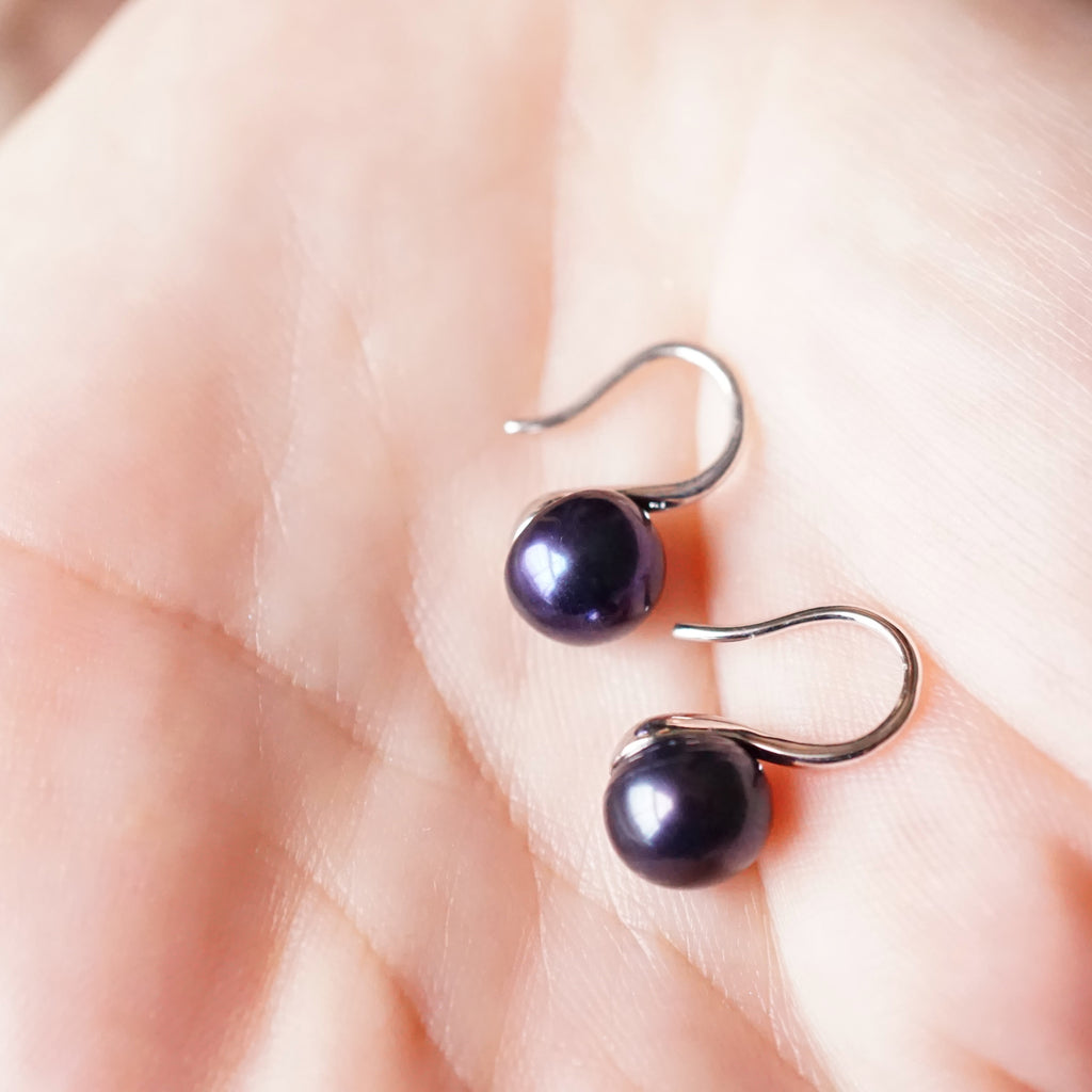 Sterling Silver Pearl Drop Earrings - White, Black, Purple or Gold Pearl