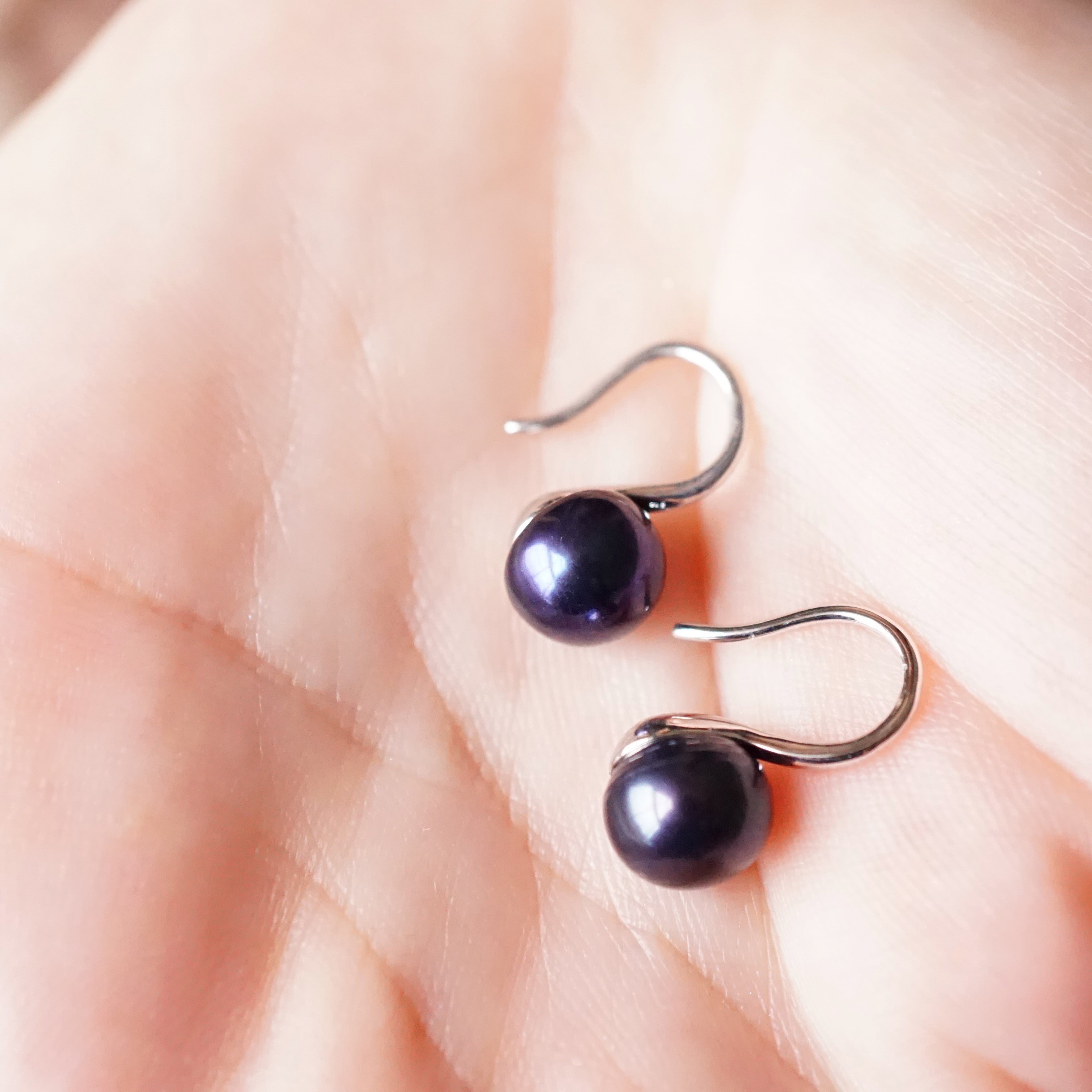 Sterling Silver Pearl Drop Earrings - White, Black, Purple or Gold Pearl