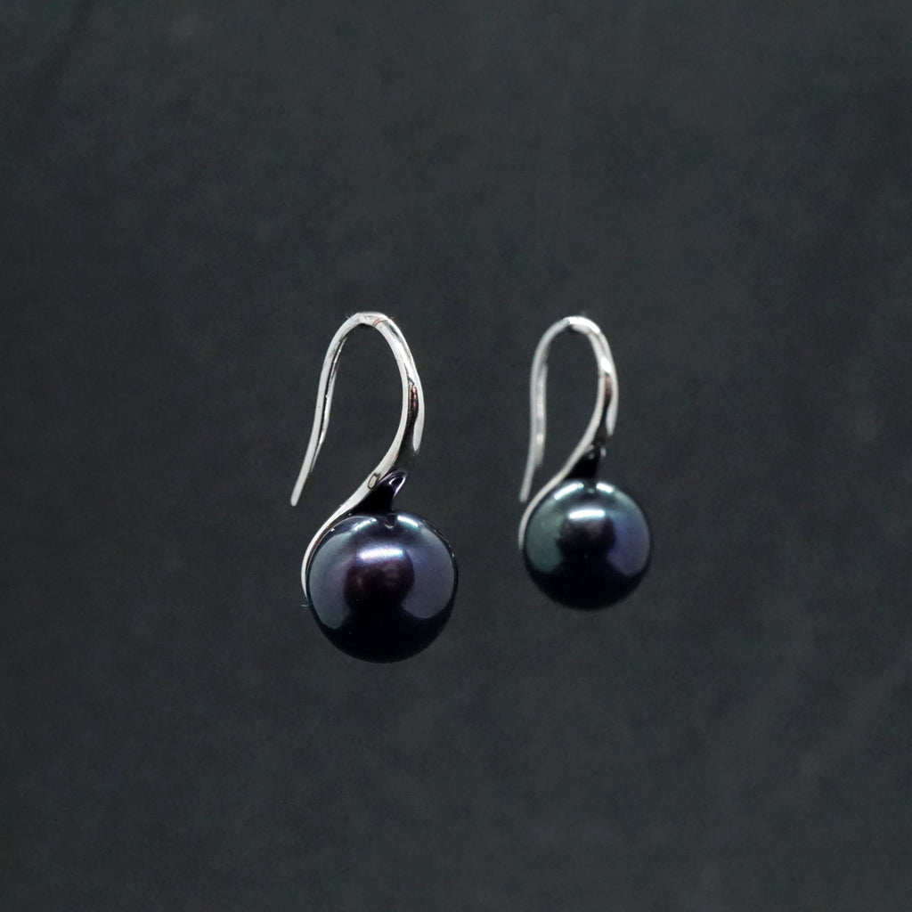 Sterling Silver Pearl Drop Earrings - White, Black, Purple or Gold Pearl