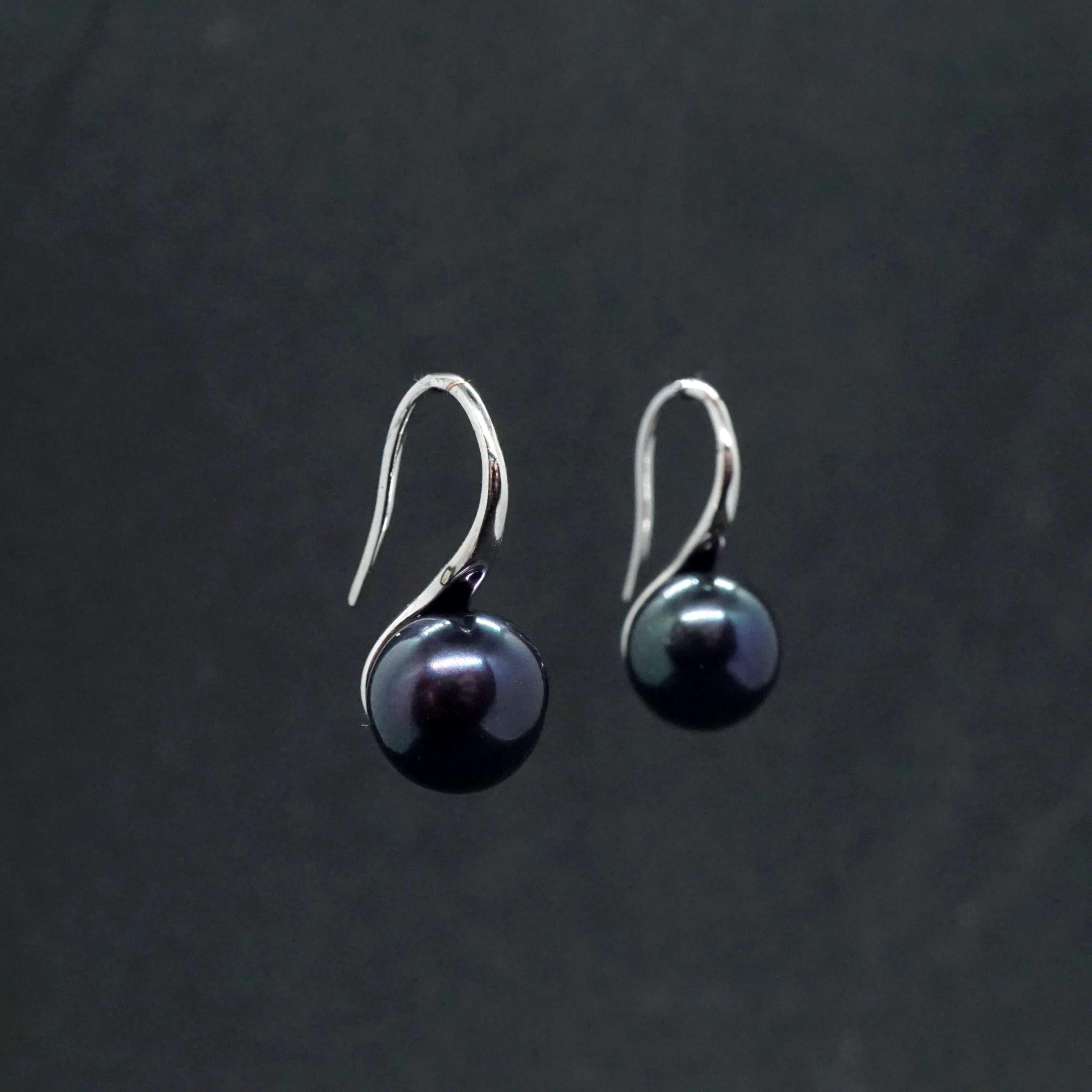 Sterling Silver Pearl Drop Earrings - White, Black, Purple or Gold Pearl