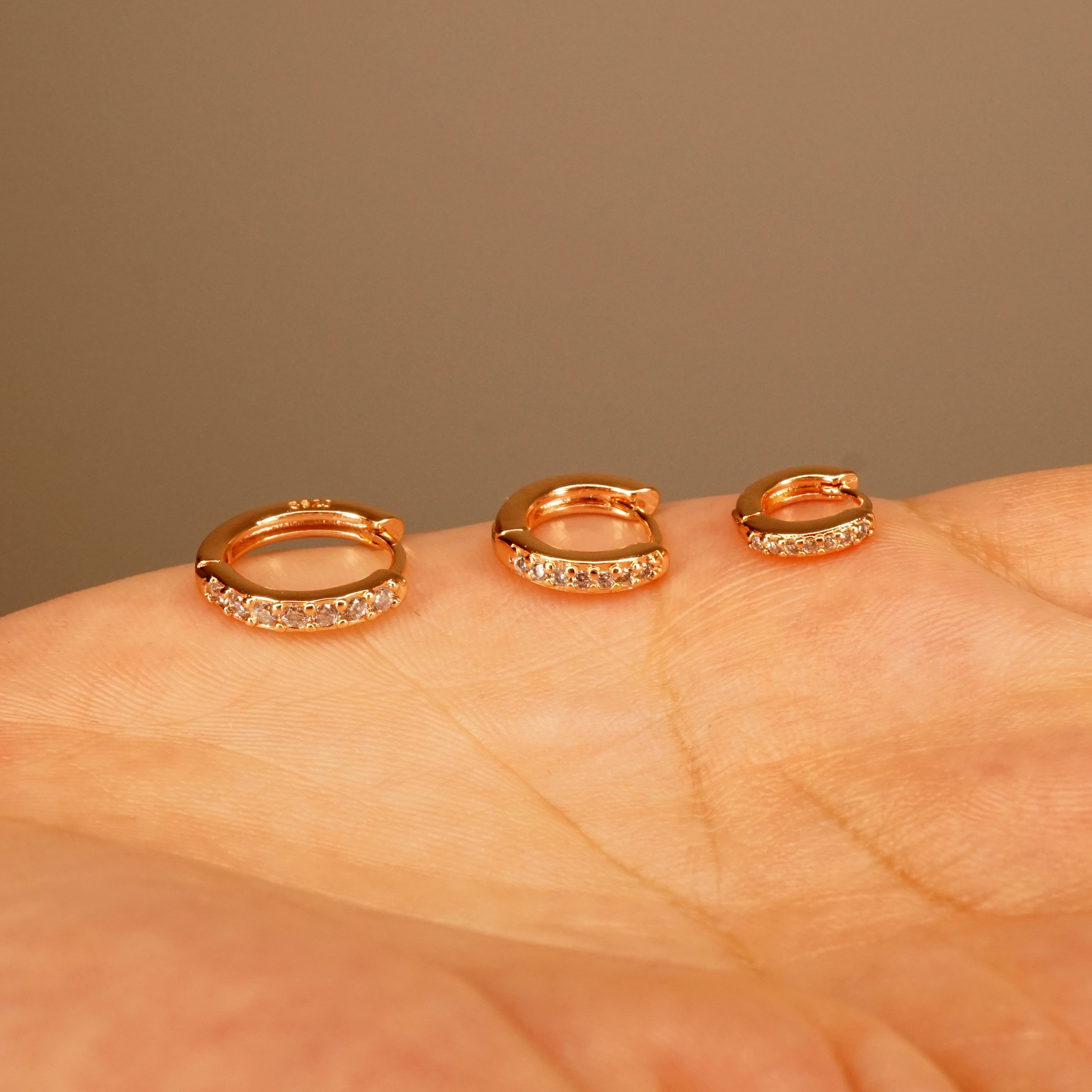 Minimalist CZ Huggie Hoop Earrings - Silver, Gold or Rose Gold