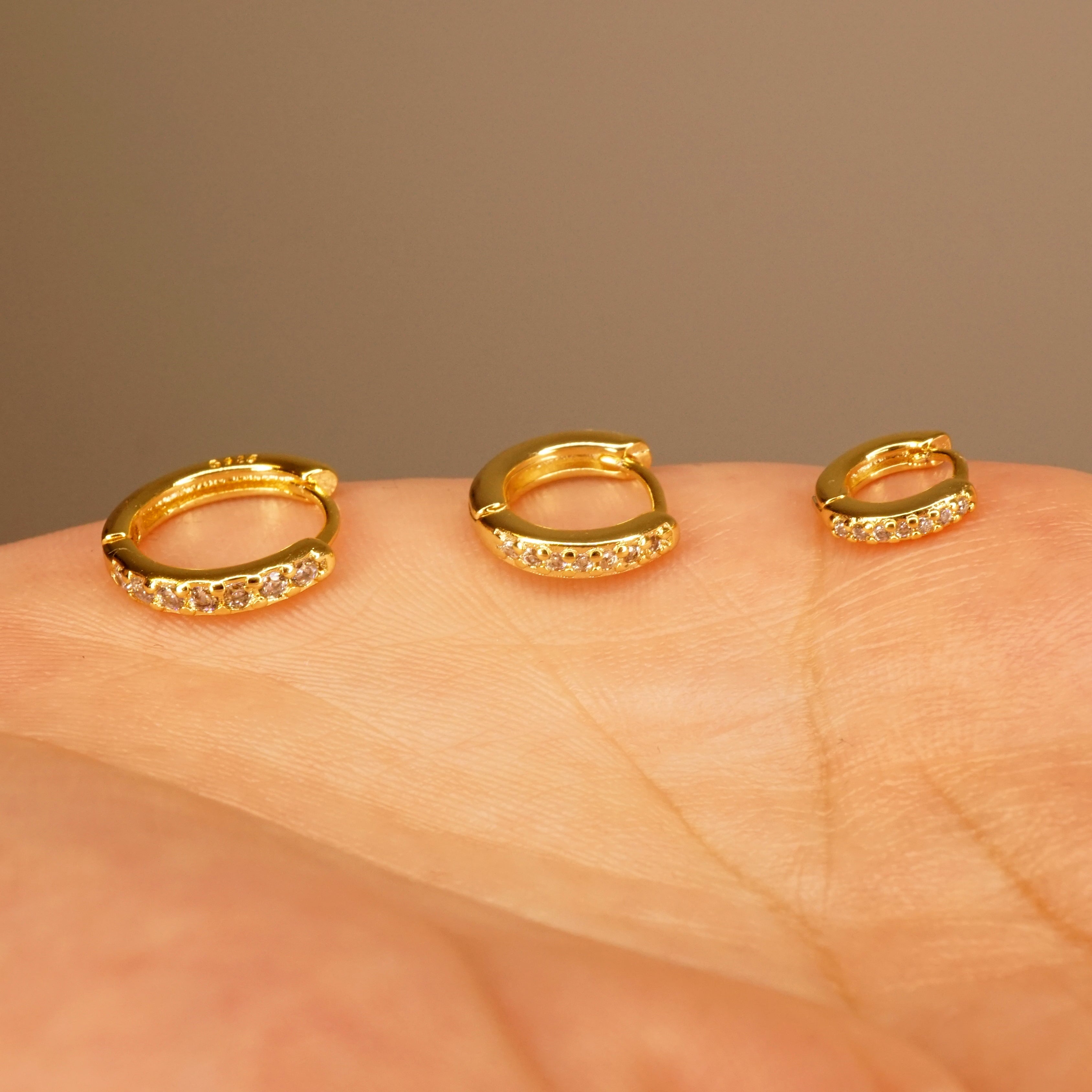 Minimalist CZ Huggie Hoop Earrings - Silver, Gold or Rose Gold
