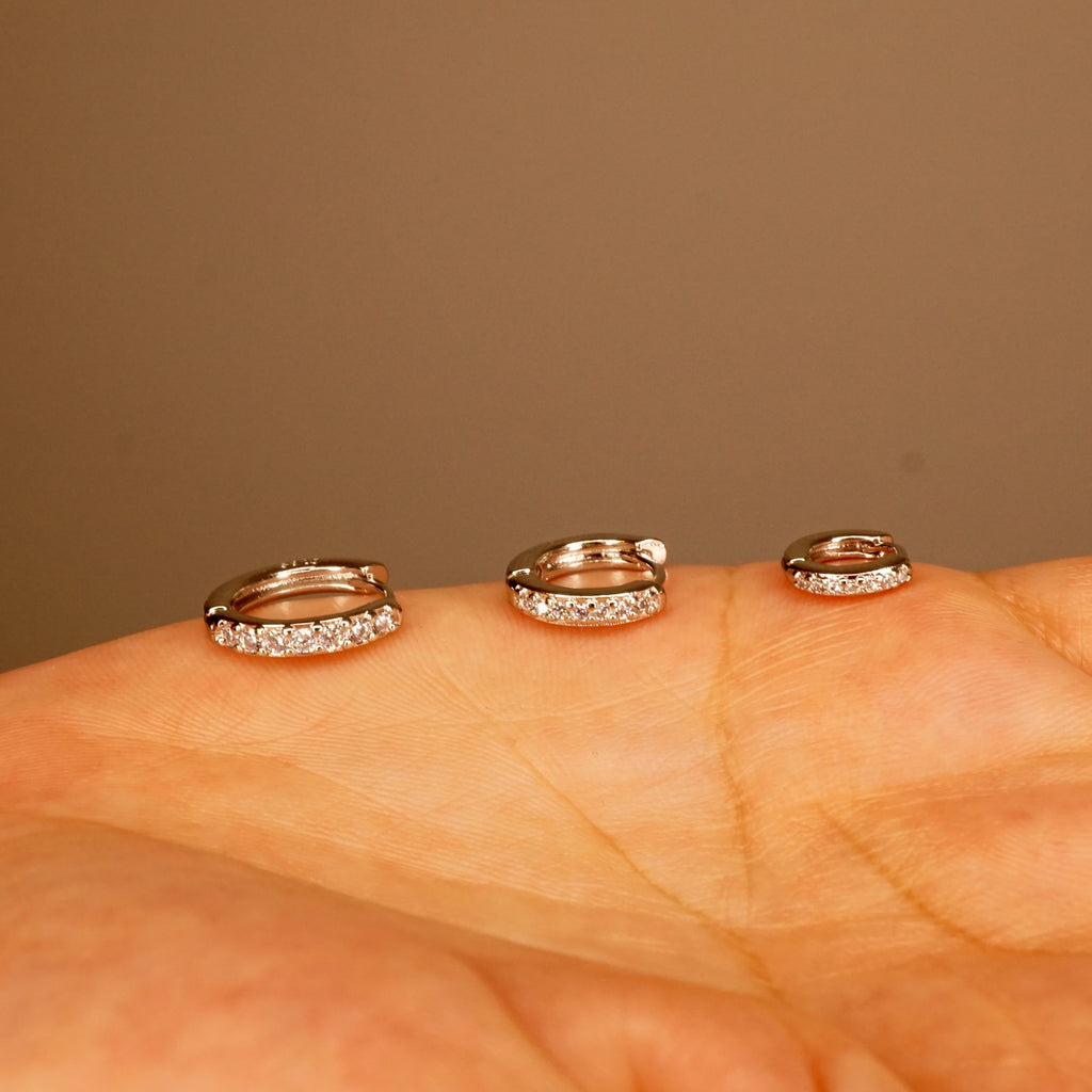 Minimalist CZ Huggie Hoop Earrings - Silver, Gold or Rose Gold