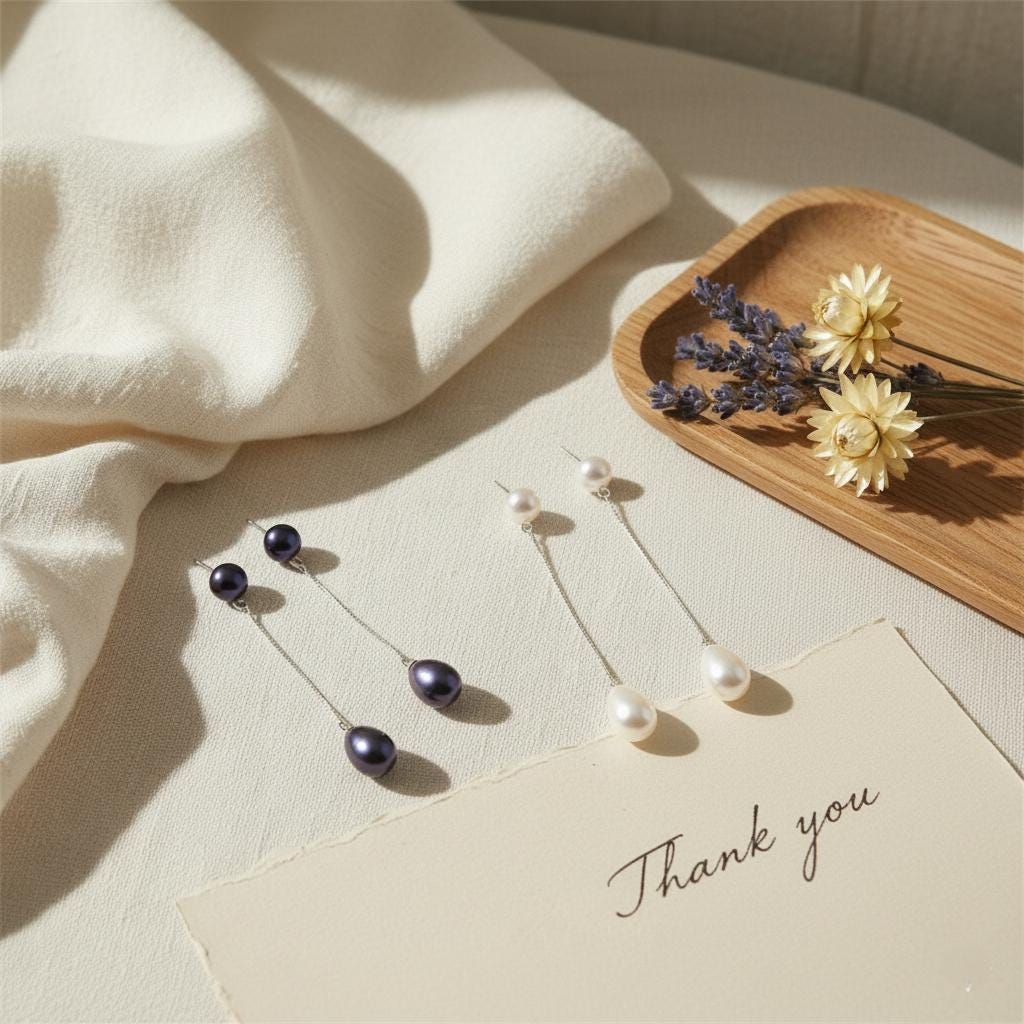Elegant Long Freshwater Pearl Drop Earrings - Dainty White & Black Pearl Dangle Earrings - Genuine Pearls Bridal Jewelry Gift