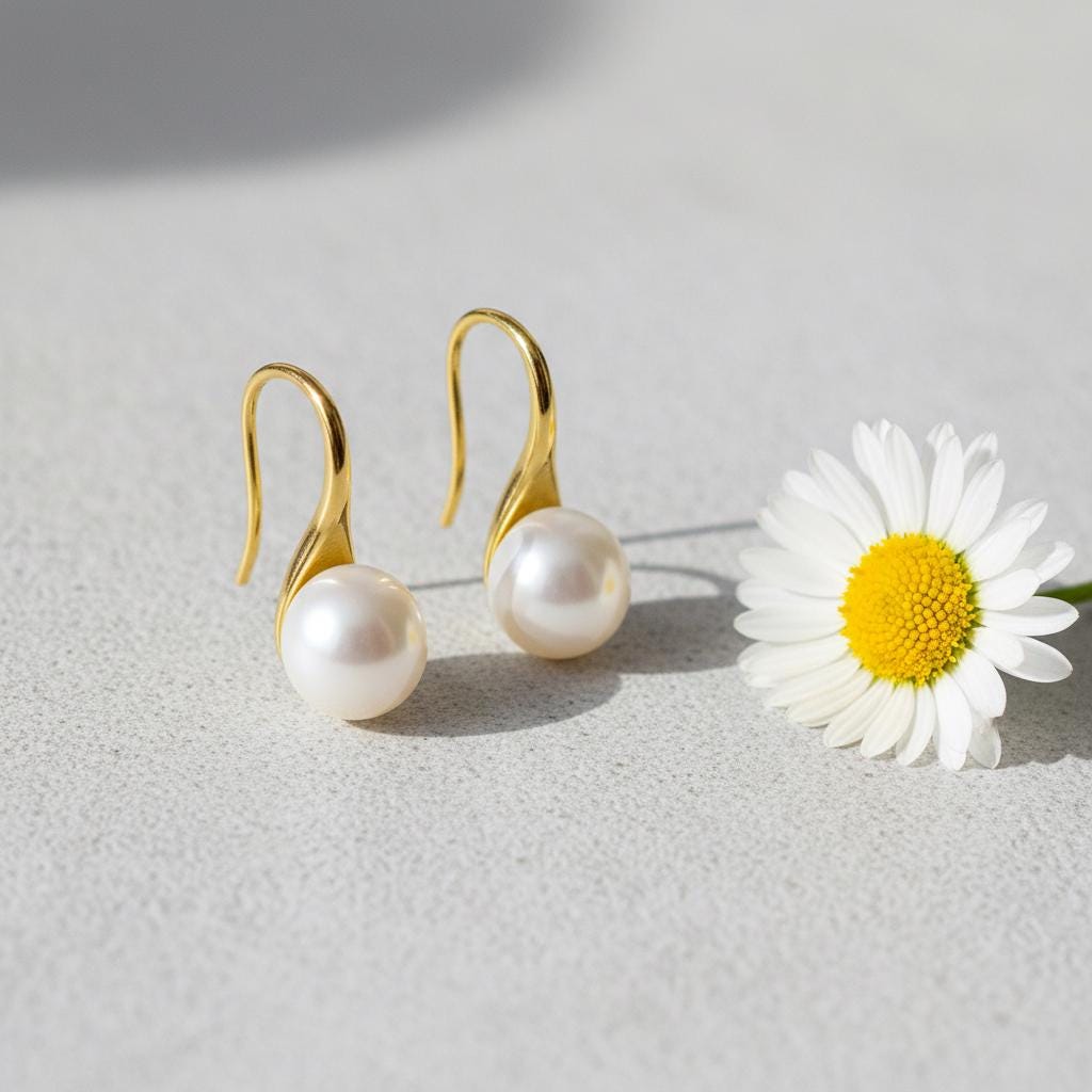 Elegant Pearl Drop Earrings, Dainty Freshwater Pearl Jewelry, Minimalist Wedding Gift for Her, Bridesmaid Earrings, Gold Dangle Earrings