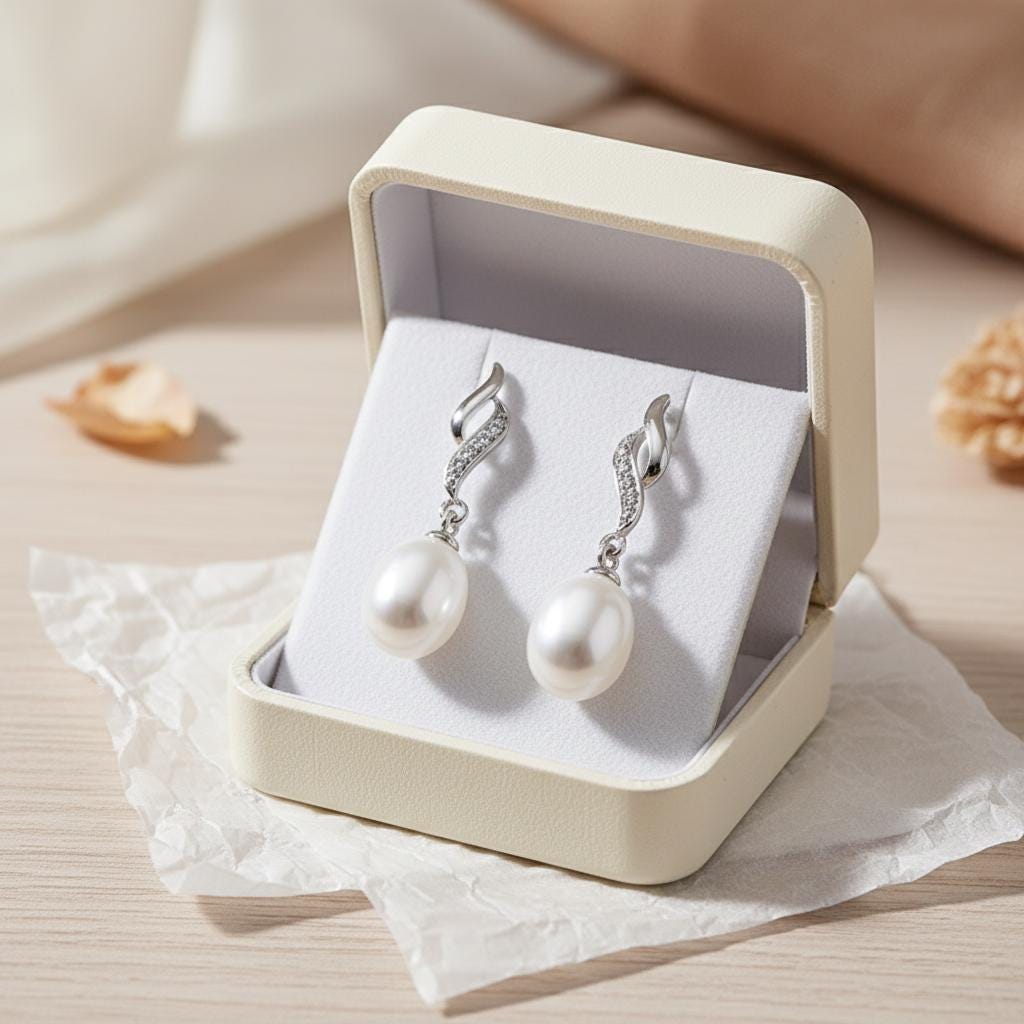 Elegant Pearl Drop Earrings | Sterling Silver Dangle Earrings with CZ Accents | Bridal & Wedding Jewelry Gift for Her