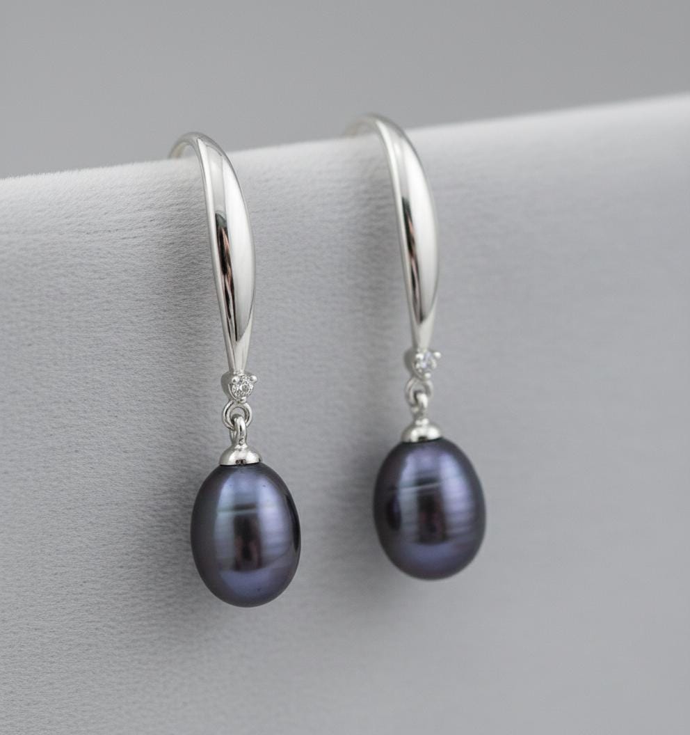Elegant Pearl Drop Earrings | Sterling Silver Dangle | White or Black Freshwater Pearl Jewelry | Timeless Gift for Her