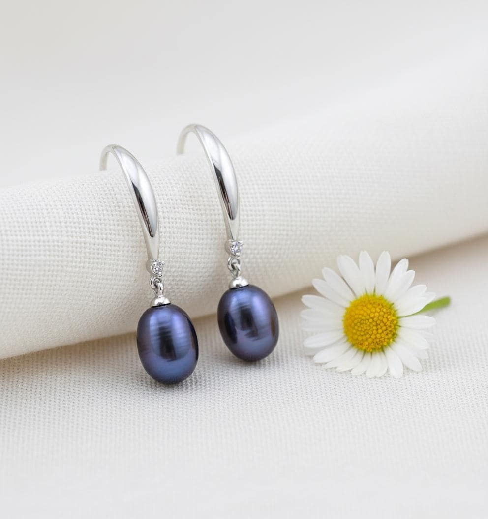 Elegant Pearl Drop Earrings | Sterling Silver Dangle | White or Black Freshwater Pearl Jewelry | Timeless Gift for Her