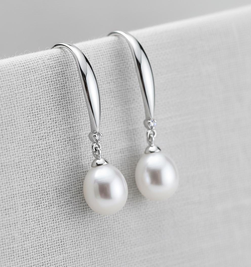 Elegant Pearl Drop Earrings | Sterling Silver Dangle | White or Black Freshwater Pearl Jewelry | Timeless Gift for Her