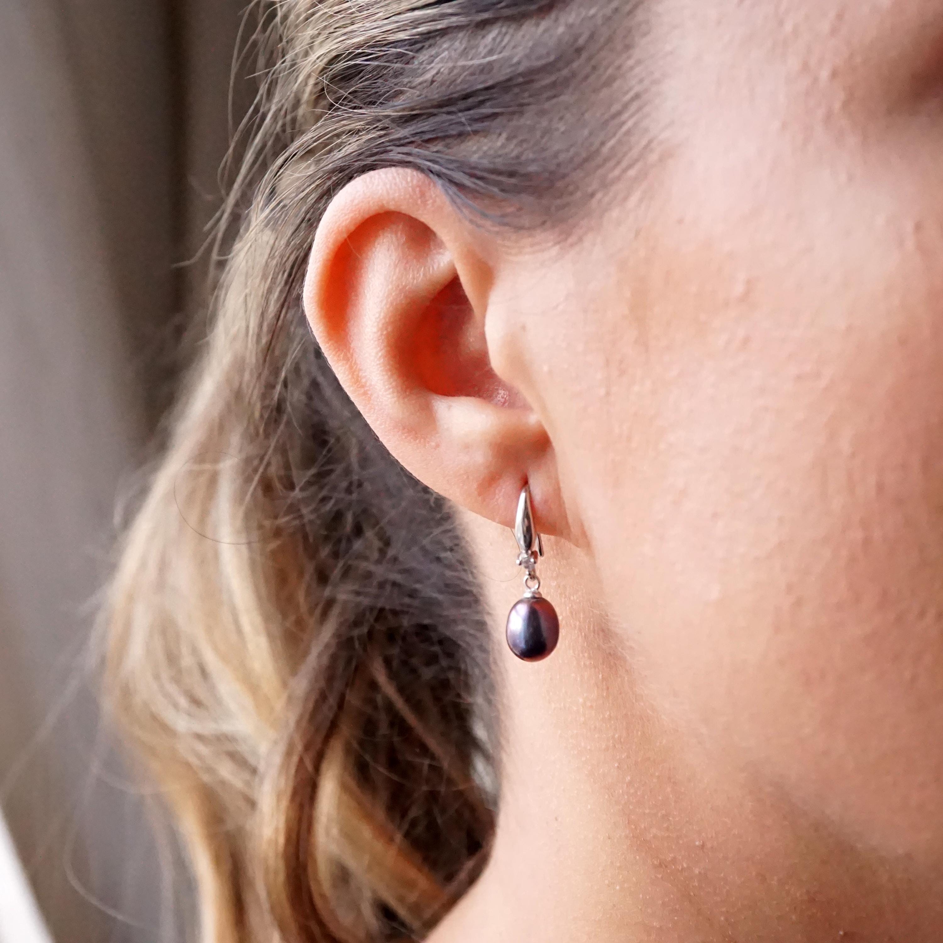Elegant Pearl Drop Earrings | Sterling Silver Dangle | White or Black Freshwater Pearl Jewelry | Timeless Gift for Her