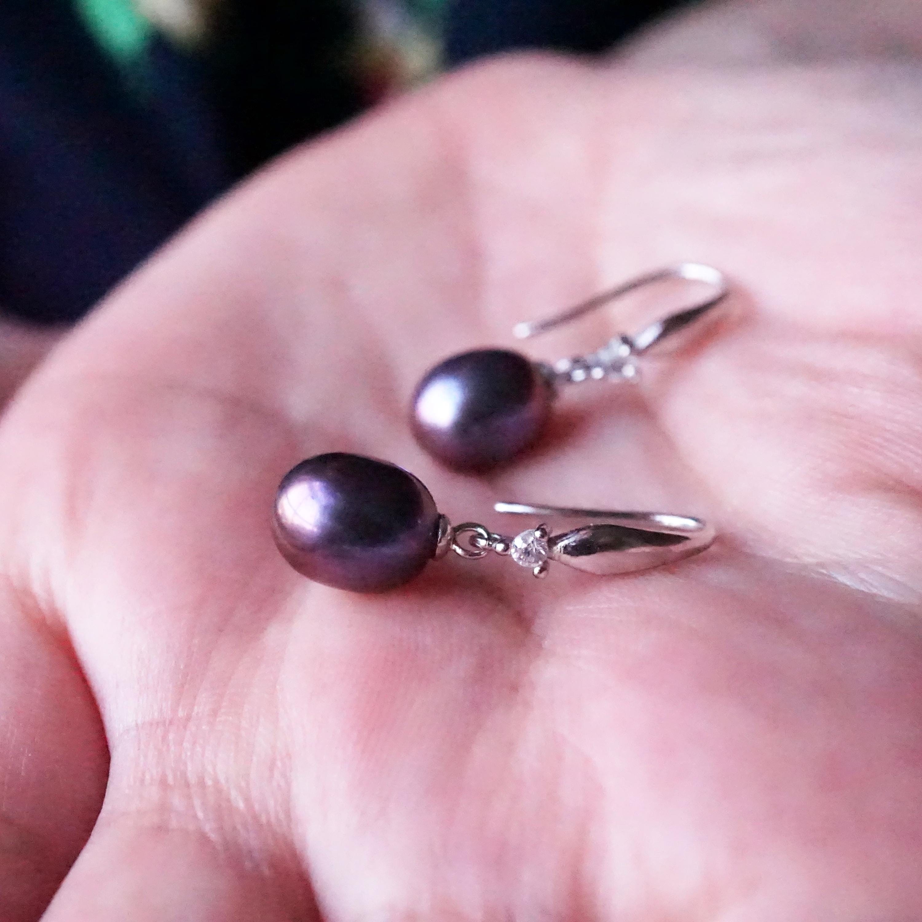 Elegant Pearl Drop Earrings | Sterling Silver Dangle | White or Black Freshwater Pearl Jewelry | Timeless Gift for Her