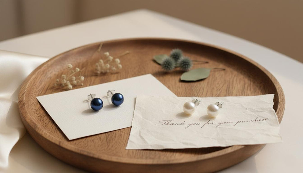 Elegant Pearl Stud Earrings - White & Blue Classic Round Pearls | Minimalist Everyday Jewelry Gift for Her