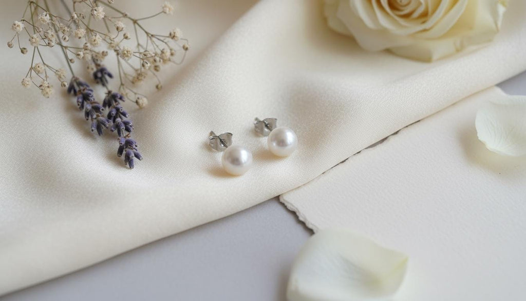 Elegant Pearl Stud Earrings - White & Blue Classic Round Pearls | Minimalist Everyday Jewelry Gift for Her