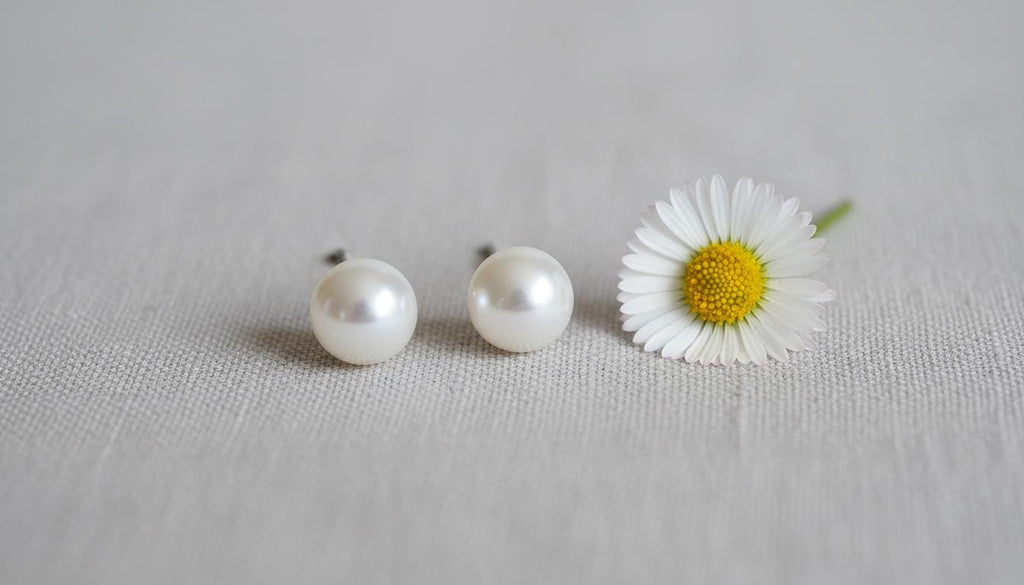 Elegant Pearl Stud Earrings - White & Blue Classic Round Pearls | Minimalist Everyday Jewelry Gift for Her