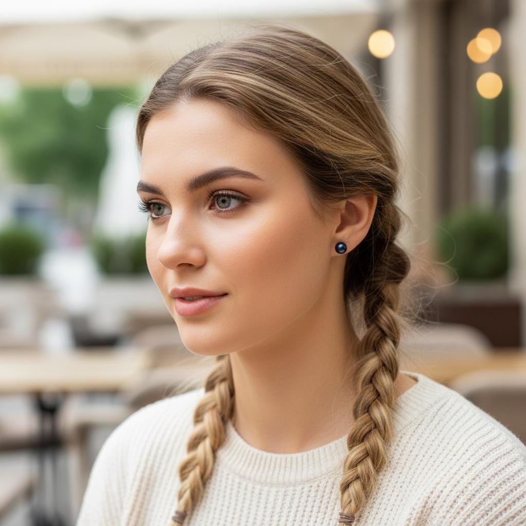 Elegant Pearl Stud Earrings - White & Blue Classic Round Pearls | Minimalist Everyday Jewelry Gift for Her