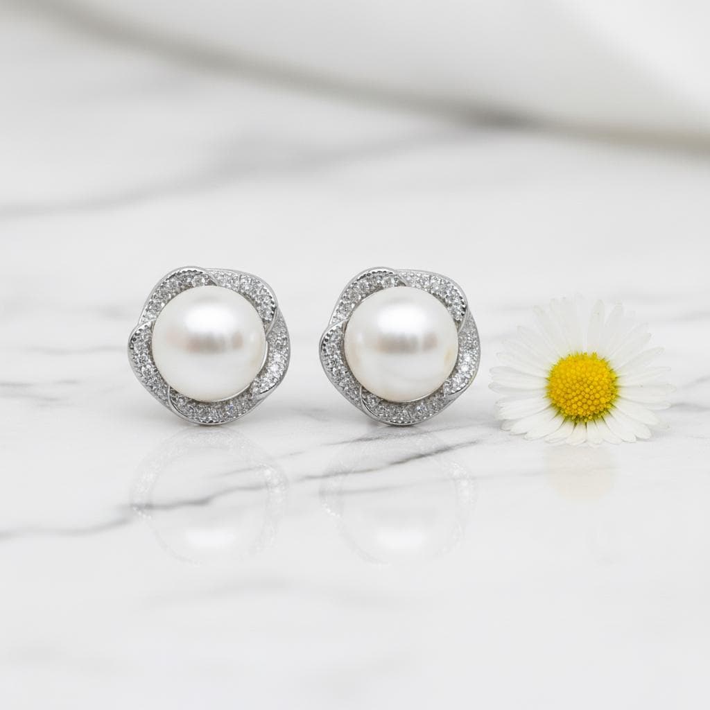 Elegant Pearl Stud Earrings | Sterling Silver Pearl Jewelry | Dainty Bridal Gift for Her | Wedding Earrings | Bridesmaid gift