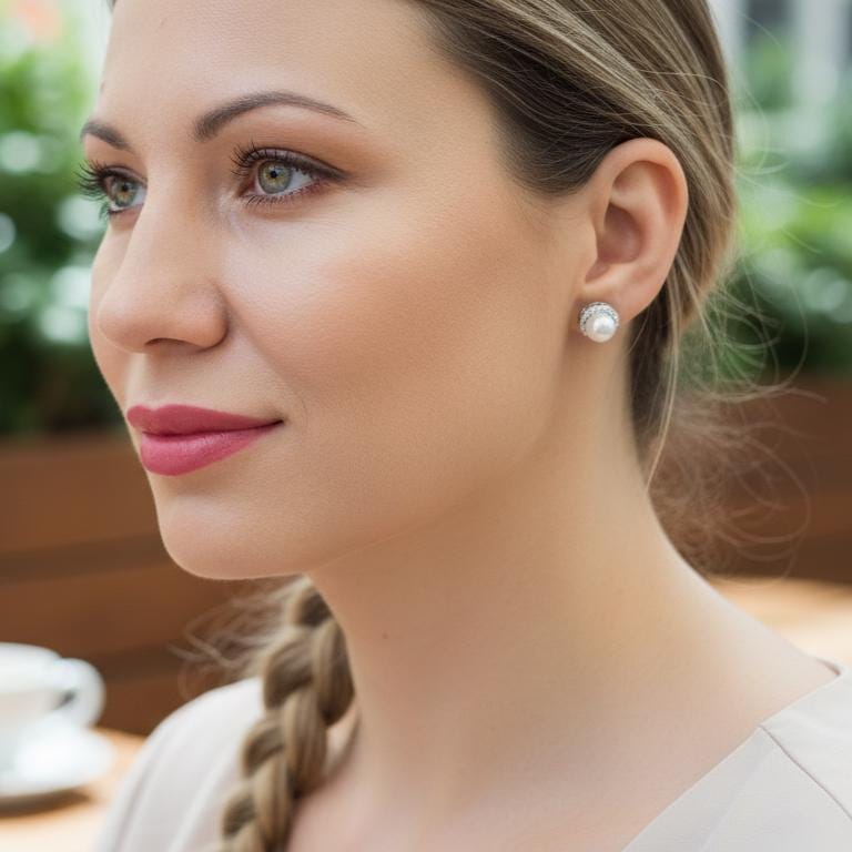 Elegant Pearl Stud Earrings | Sterling Silver Pearl Jewelry | Dainty Bridal Gift for Her | Wedding Earrings | Bridesmaid gift
