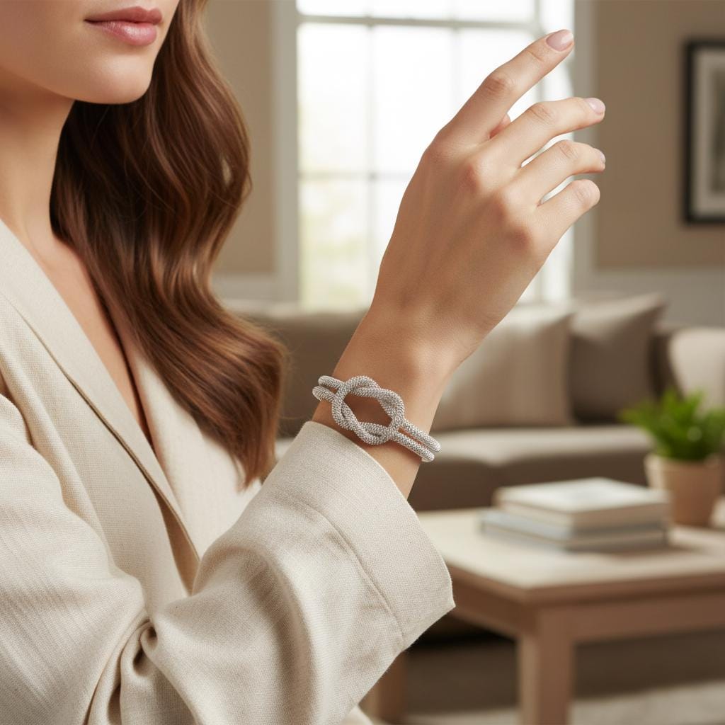 Elegant Silver Mesh Knot Cuff Bracelet for Women - Modern Statement Jewelry, Adjustable Wide Bangle Bracelet Gift