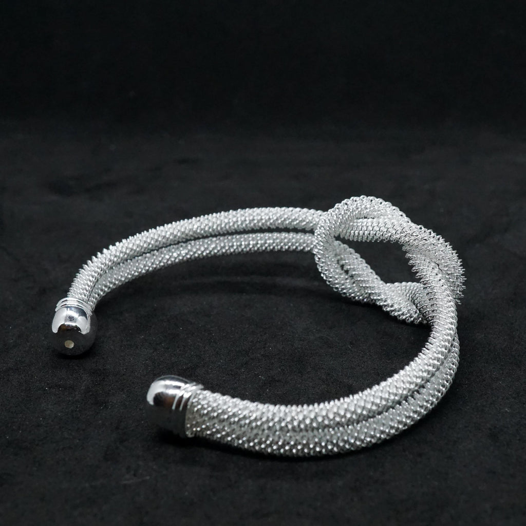 Elegant Silver Mesh Knot Cuff Bracelet for Women - Modern Statement Jewelry, Adjustable Wide Bangle Bracelet Gift