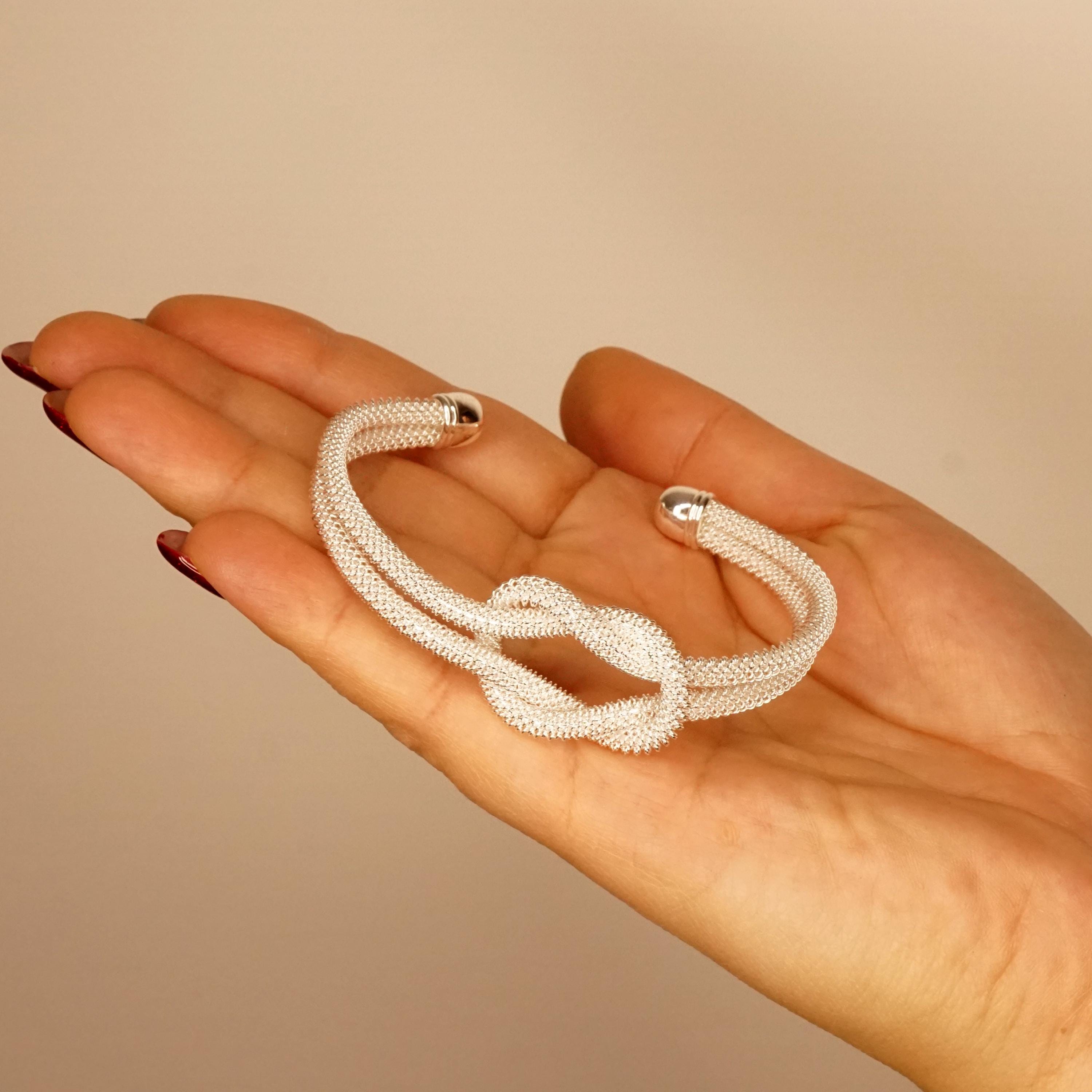 Elegant Silver Mesh Knot Cuff Bracelet for Women - Modern Statement Jewelry, Adjustable Wide Bangle Bracelet Gift