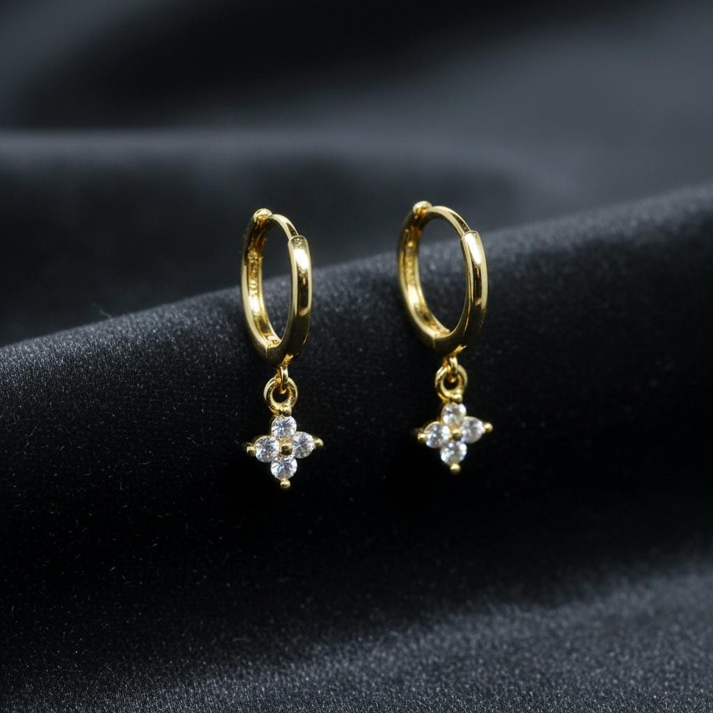 Gold Huggie Earrings, Minimalist Hoop Earrings with Cubic Zirconia, Everyday Dainty Huggie Hoops, Gold or Silver Earrings Gift for Her