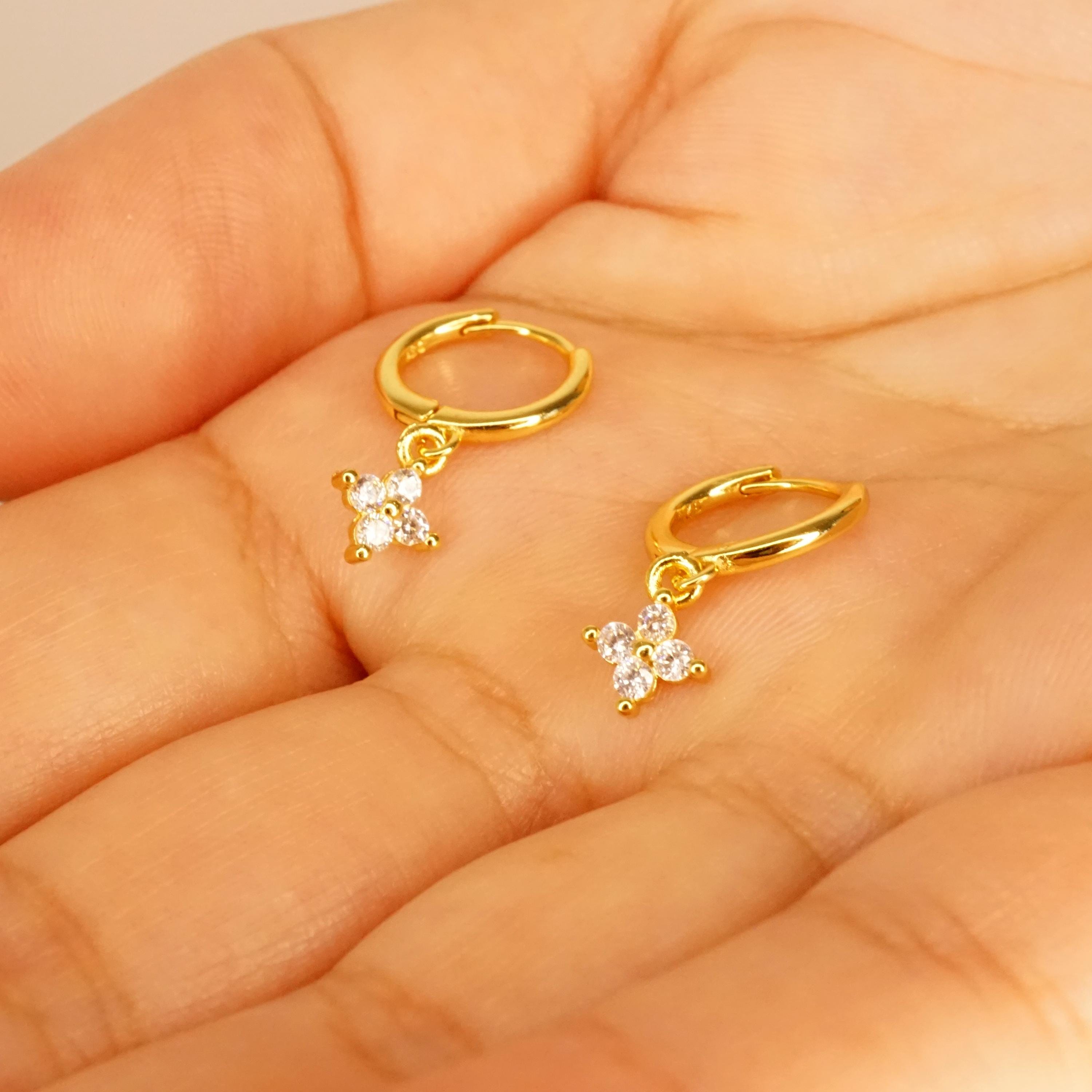 Gold Huggie Earrings, Minimalist Hoop Earrings with Cubic Zirconia, Everyday Dainty Huggie Hoops, Gold or Silver Earrings Gift for Her