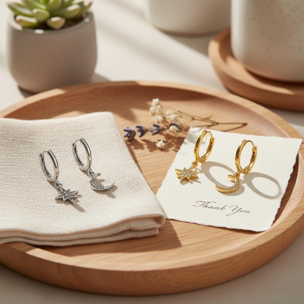Huggie Hoop Earrings, Moon and Star Dangle Hoops, Silver or Gold Huggies, Minimalist Celestial Jewelry, Dainty Everyday Gift for Her