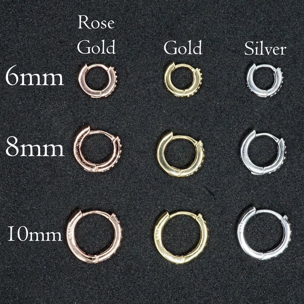 Minimalist CZ Huggie Hoop Earrings in Sterling Silver, 6, 8 or 10mm Hoops, Various Sizes, Skinny Hoops, Silver or Gold, Simple Hoop Earrings