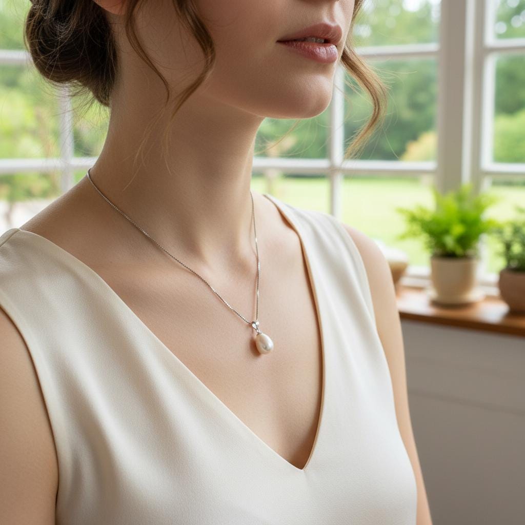 Minimalist Pearl Drop Necklace | Dainty Freshwater Pearl Pendant | Wedding Necklace | Bridesmaid Gift for Her | White & Black Pearl