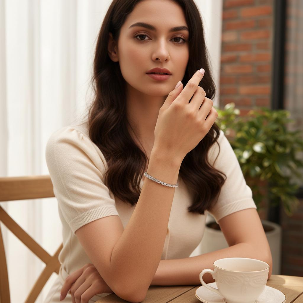 Moissanite Tennis Bracelet, Dainty Moissanite Tennis Bracelet, Sterling Silver Adjustable Bolo Bracelet, Bridal Gift, Wedding Jewelry