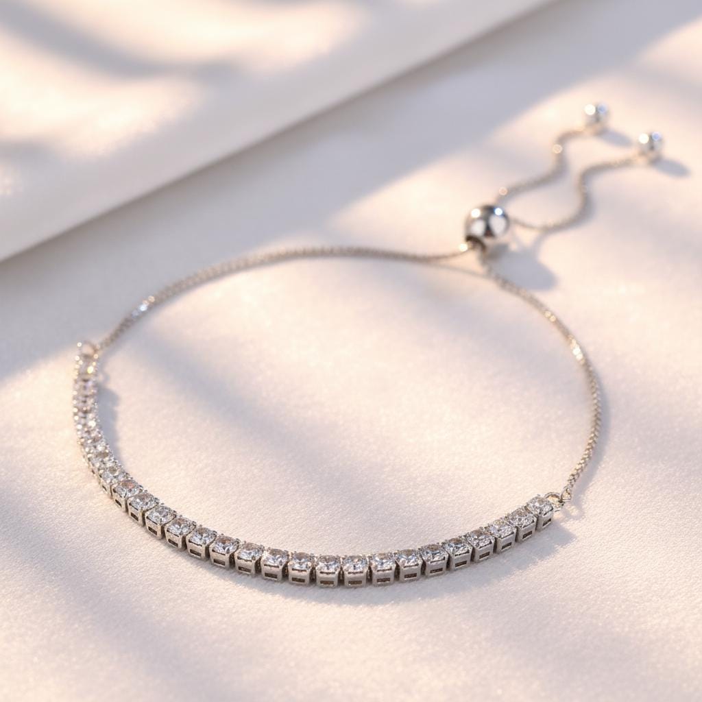 Moissanite Tennis Bracelet, Dainty Moissanite Tennis Bracelet, Sterling Silver Adjustable Bolo Bracelet, Bridal Gift, Wedding Jewelry