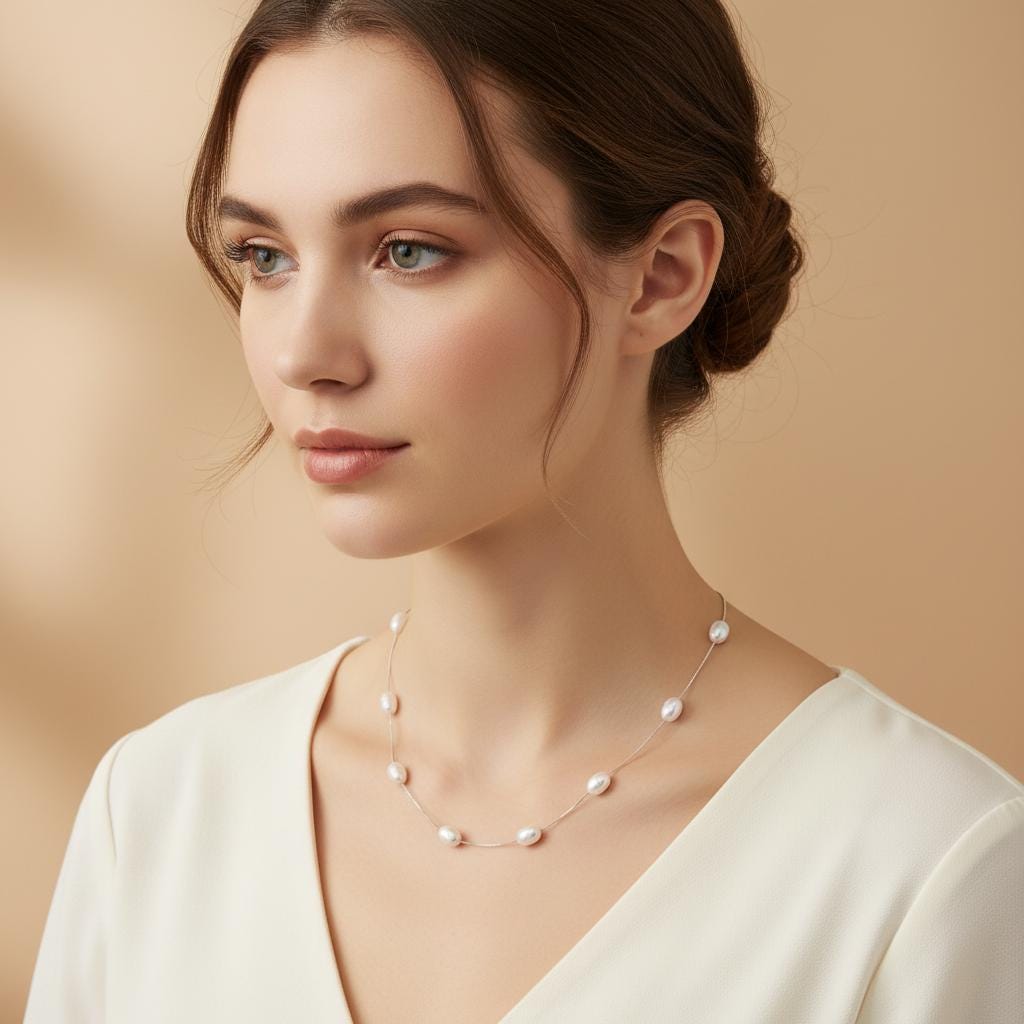 Natural Freshwater Pearl Necklace, Dainty Pearl Necklace, Silver edding Necklace, Bridal Necklace, Wedding Jewellery, Mothers Day Gift