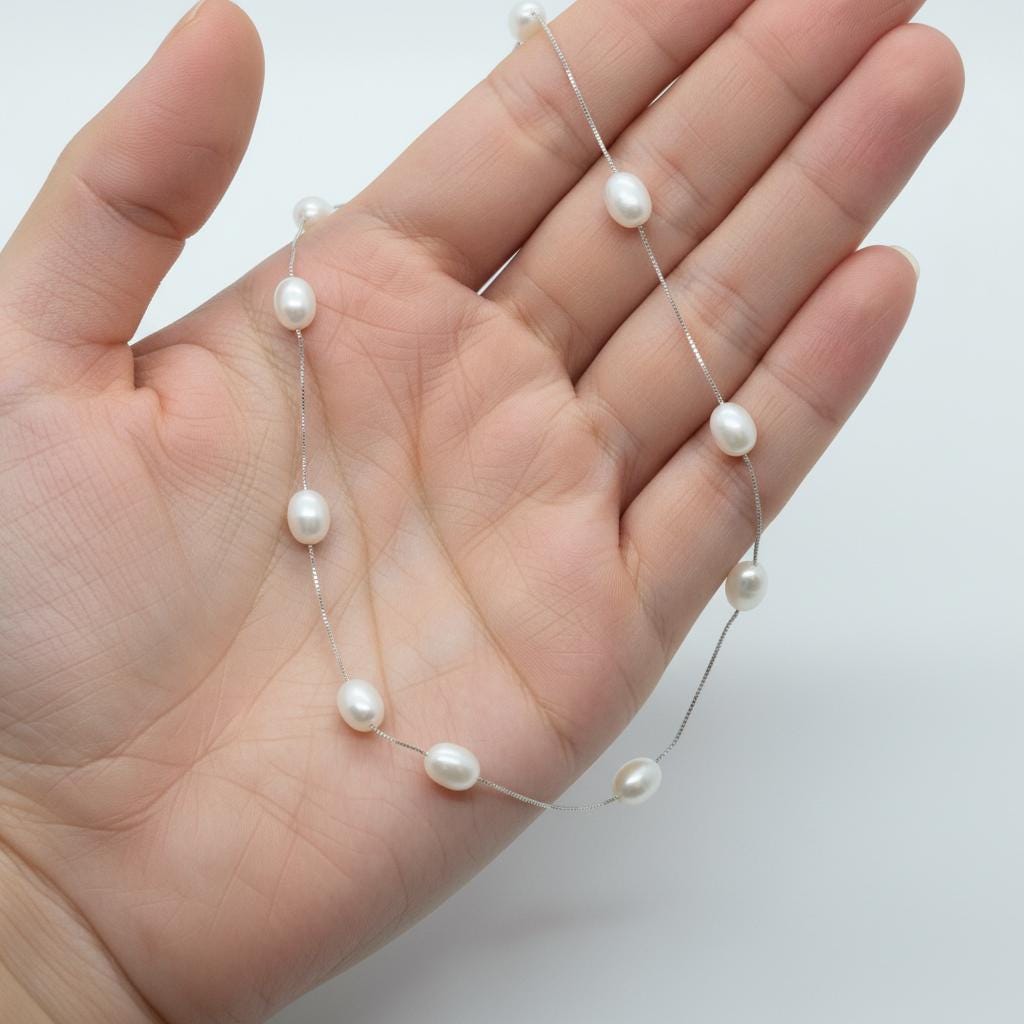 Natural Freshwater Pearl Necklace, Dainty Pearl Necklace, Silver edding Necklace, Bridal Necklace, Wedding Jewellery, Mothers Day Gift