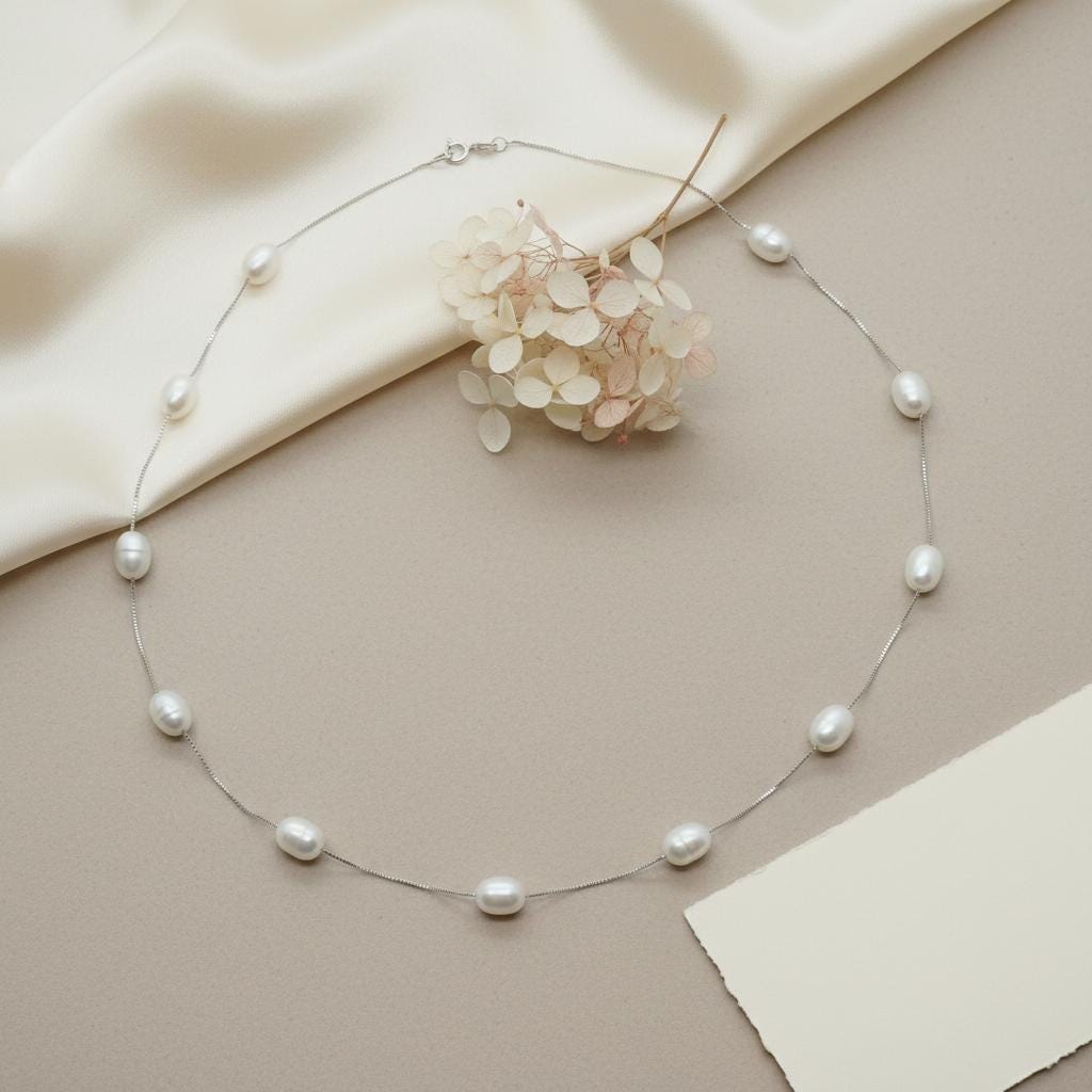 Natural Freshwater Pearl Necklace, Dainty Pearl Necklace, Silver edding Necklace, Bridal Necklace, Wedding Jewellery, Mothers Day Gift