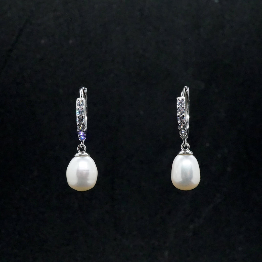 Pearl Drop Earrings, Freshwater Pearl Sterling Silver Huggie Hoop, Bridal Wedding Jewelry, Bridesmaid Accessories, Gift for Her