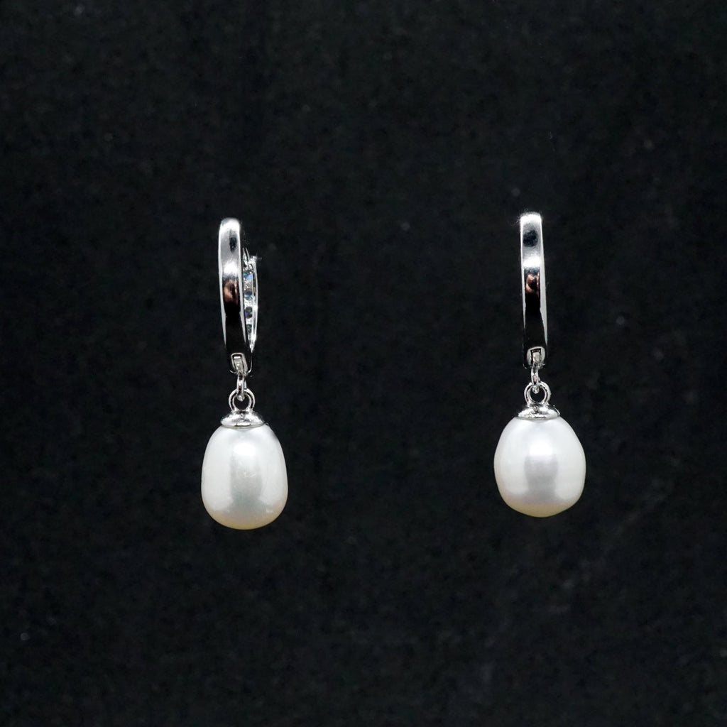 Pearl Drop Earrings, Freshwater Pearl Sterling Silver Huggie Hoop, Bridal Wedding Jewelry, Bridesmaid Accessories, Gift for Her