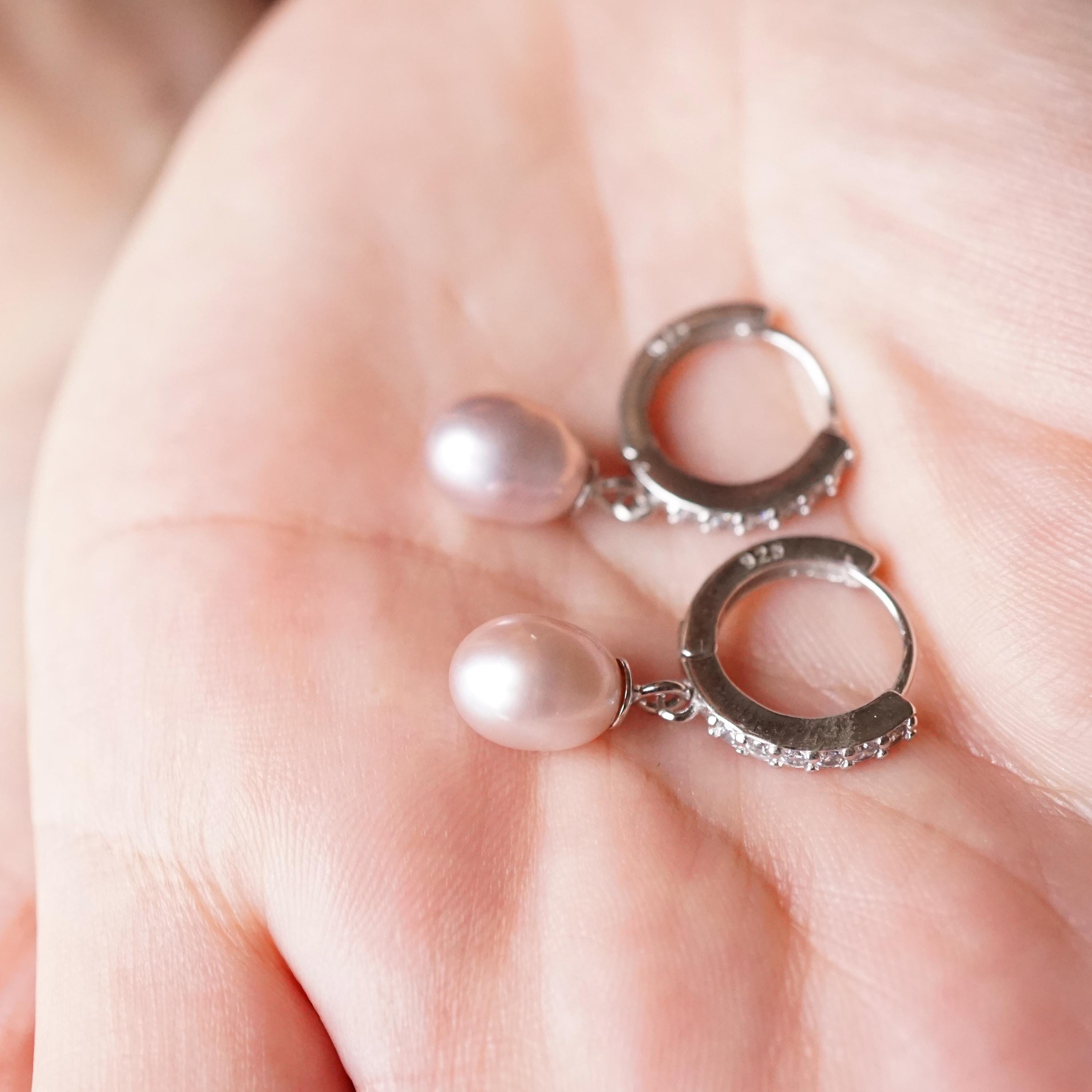 Pearl Drop Earrings, Freshwater Pearl Sterling Silver Huggie Hoop, Bridal Wedding Jewelry, Bridesmaid Accessories, Gift for Her