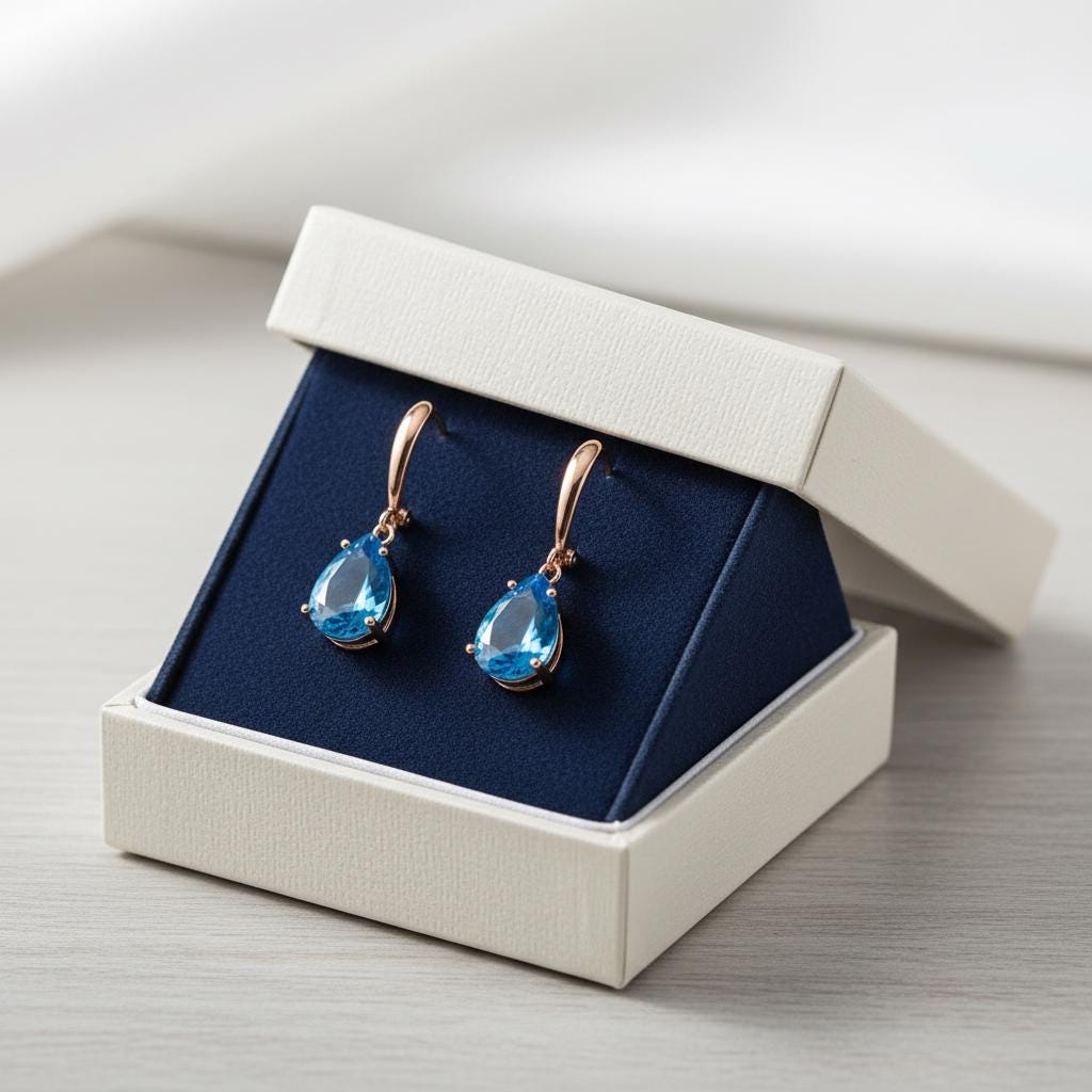 Rose Gold Blue Sapphire Drop Earrings for Women - Teardrop Gemstone Dangle Jewelry, September Birthstone Gift - Different Colours