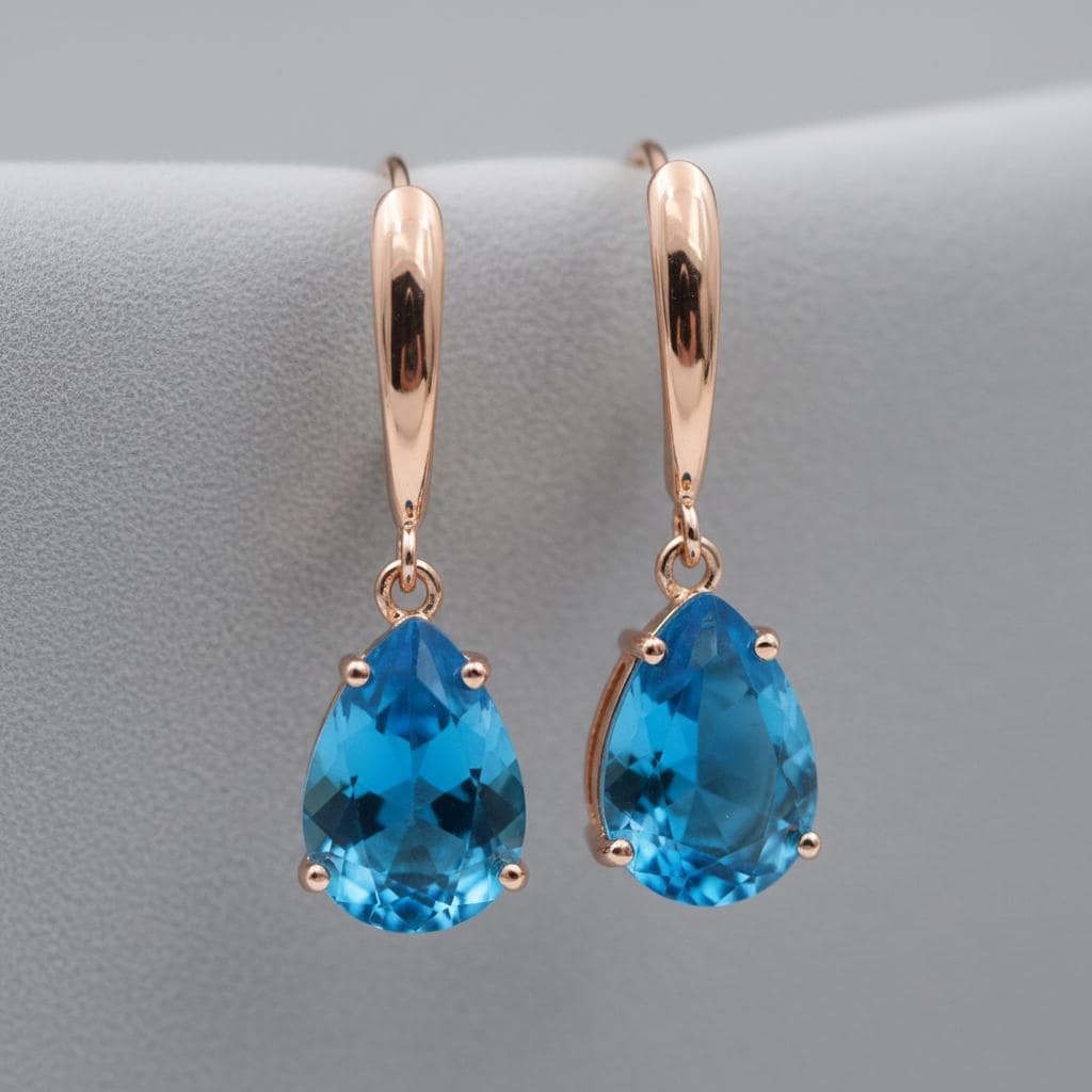 Rose Gold Blue Sapphire Drop Earrings for Women - Teardrop Gemstone Dangle Jewelry, September Birthstone Gift - Different Colours