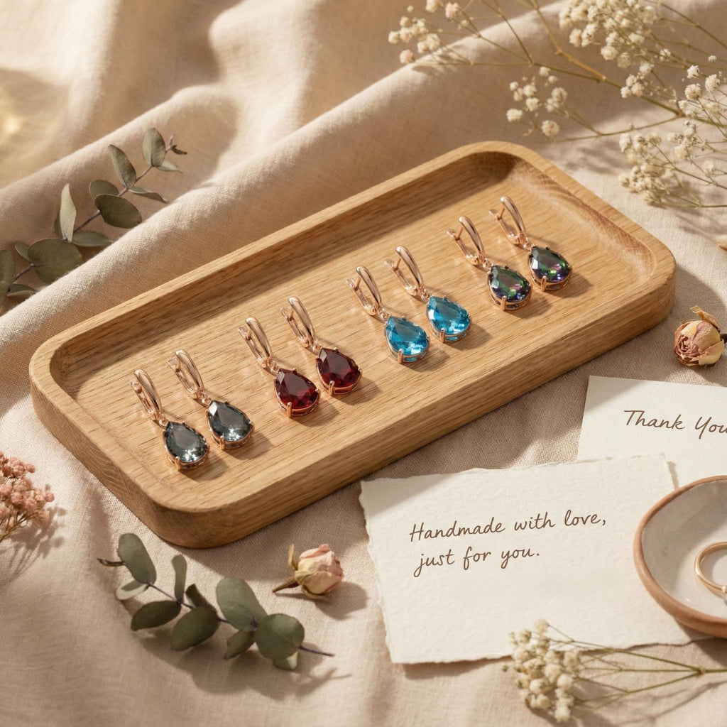 Rose Gold Blue Sapphire Drop Earrings for Women - Teardrop Gemstone Dangle Jewelry, September Birthstone Gift - Different Colours