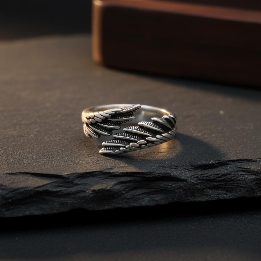 Silver Wings Ring | Adjustable Feather Wrap Ring | Sterling Silver Angel Wing Jewelry | Gift for Her | Gift for Him