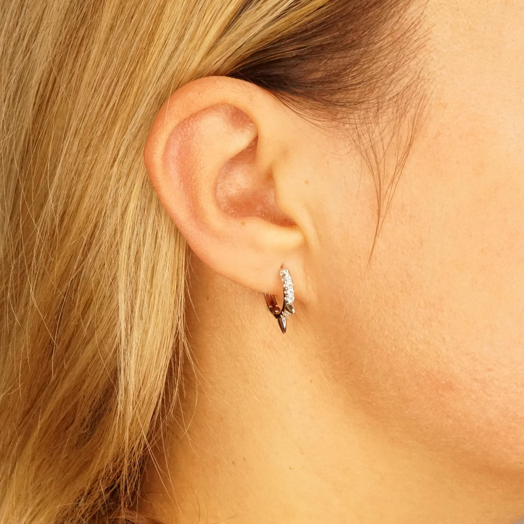 Spike Huggie Hoop Earrings | Dainty Silver Pave CZ Hoops | Punk Crystal Cartilage Piercing | Minimalist Everyday Jewelry Gift