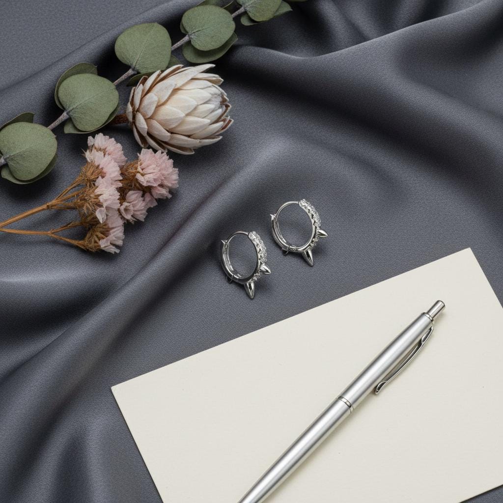 Spike Huggie Hoop Earrings | Dainty Silver Pave CZ Hoops | Punk Crystal Cartilage Piercing | Minimalist Everyday Jewelry Gift