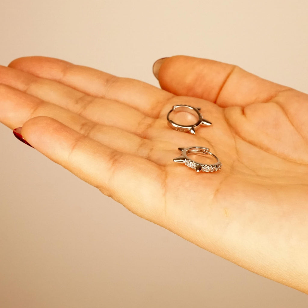 Spike Huggie Hoop Earrings | Dainty Silver Pave CZ Hoops | Punk Crystal Cartilage Piercing | Minimalist Everyday Jewelry Gift